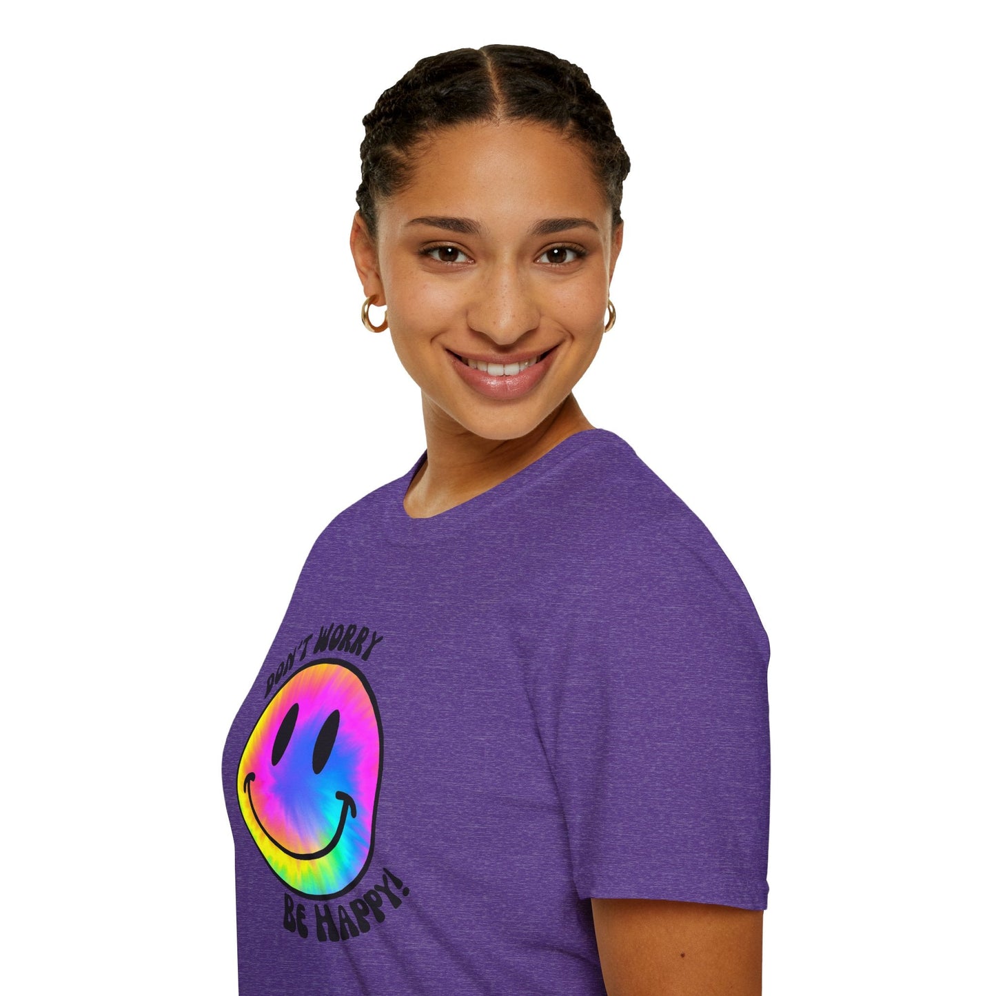 Don’t Worry, Be Happy! Rainbow Tie-Dye Smiley Face Unisex Softstyle T-Shirt