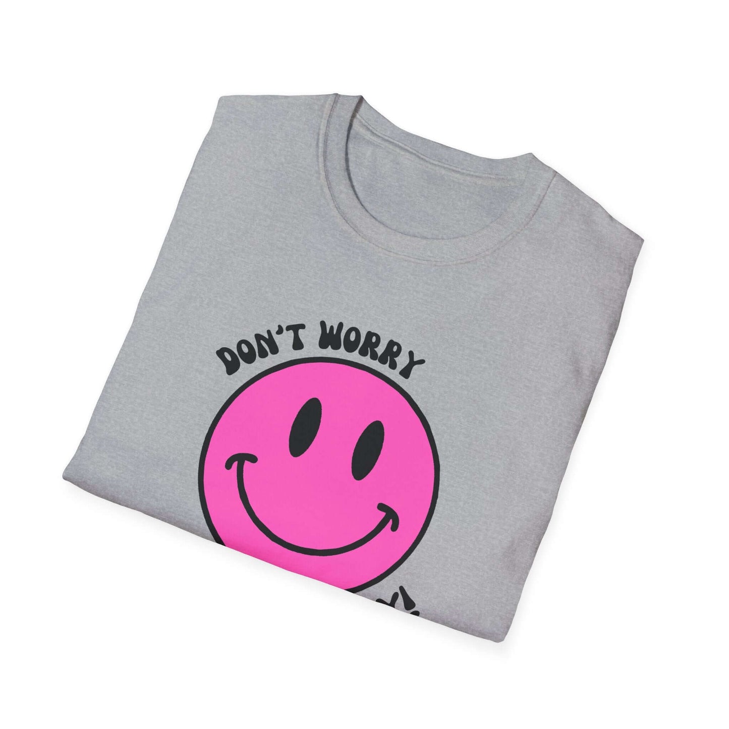 Don’t Worry, Be Happy! Pink Smiley Face Unisex Softstyle T-Shirt