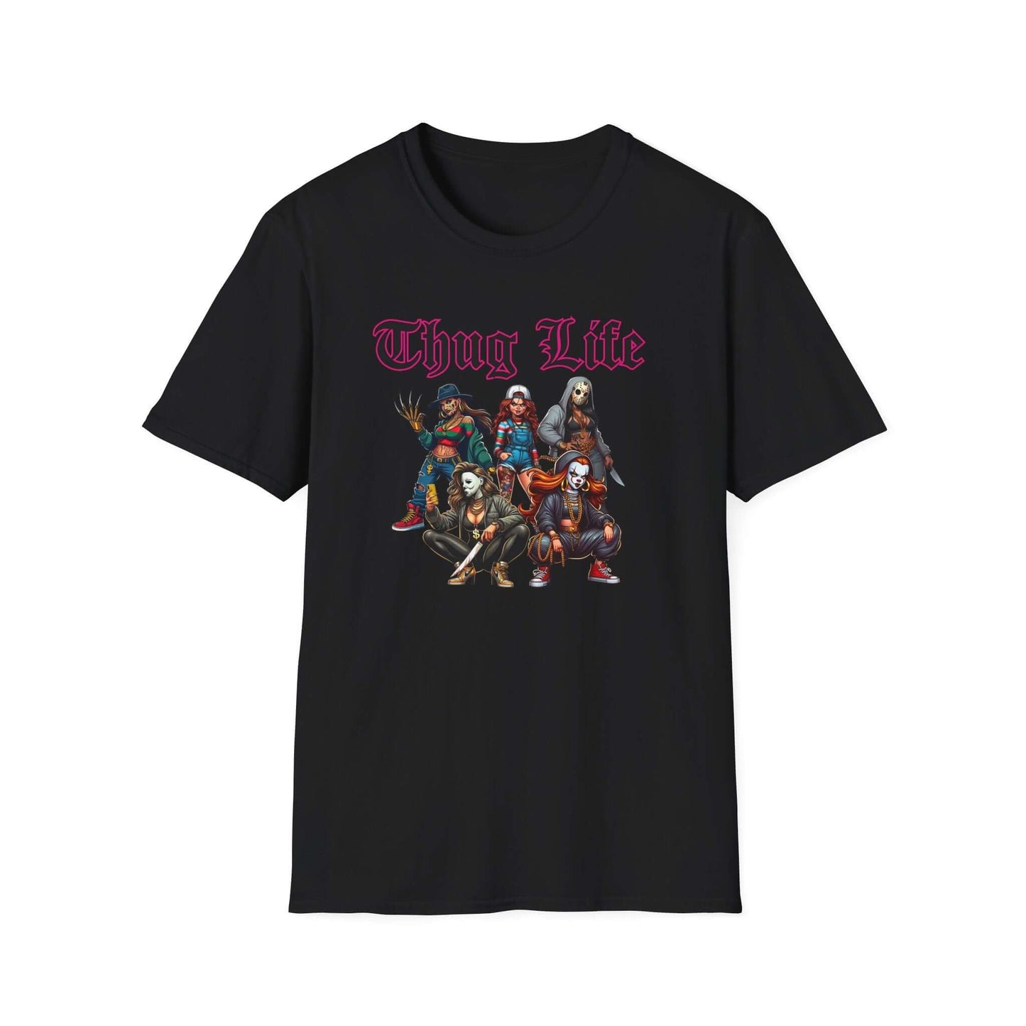 Lady Thug Life Black Font with Pink Outline Horror Character Unisex Softstyle T-Shirt
