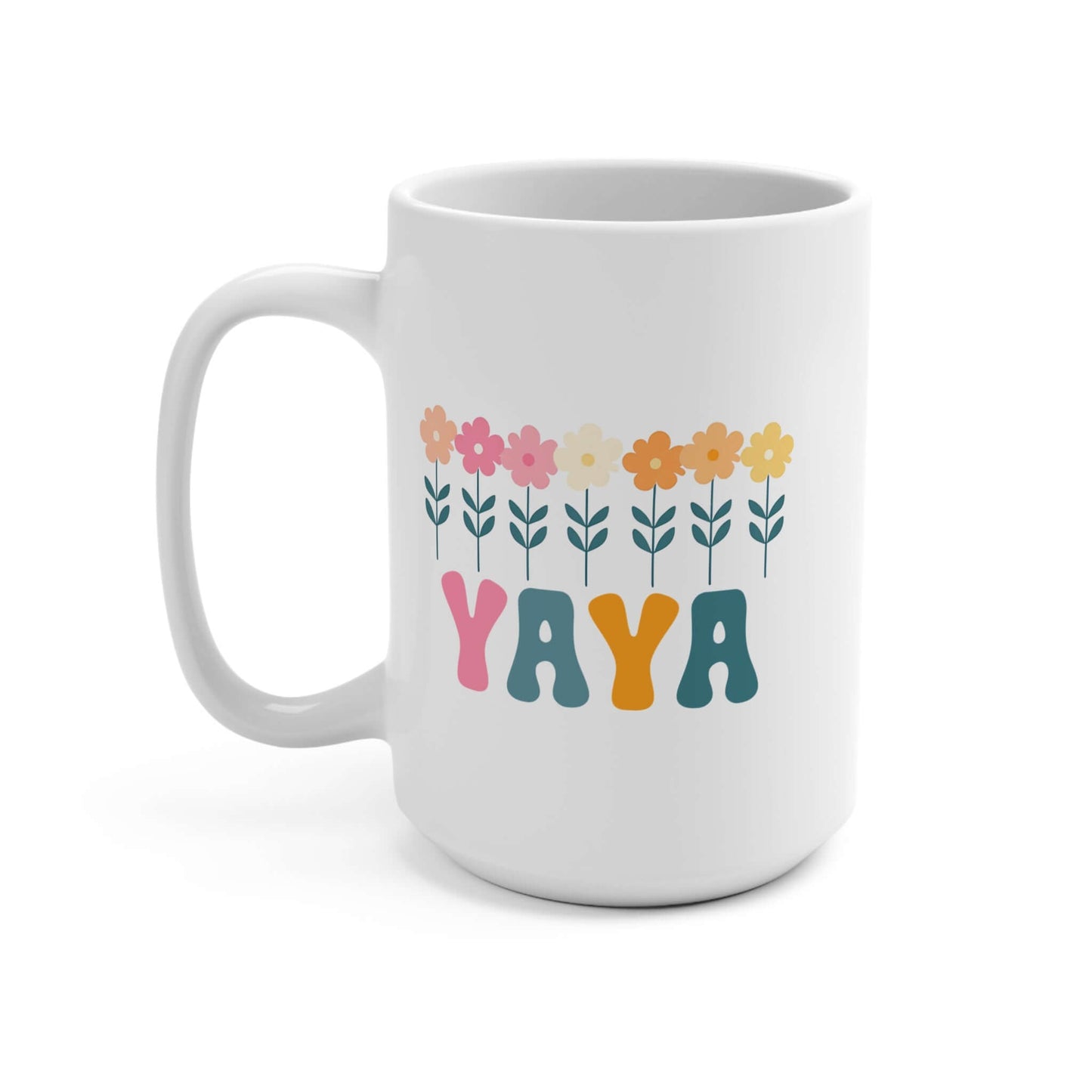 Yaya Floral White Ceramic Mug | 15oz Grandparent Coffee Cup