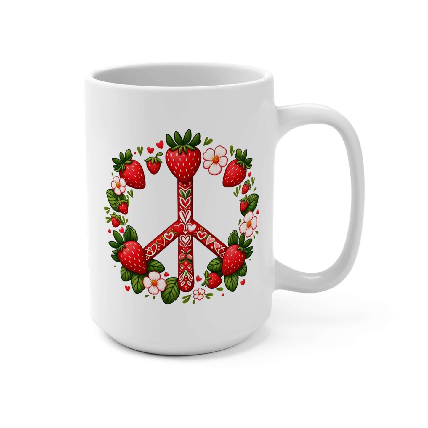 Strawberry Peace Coffee Mug | 15oz Ceramic