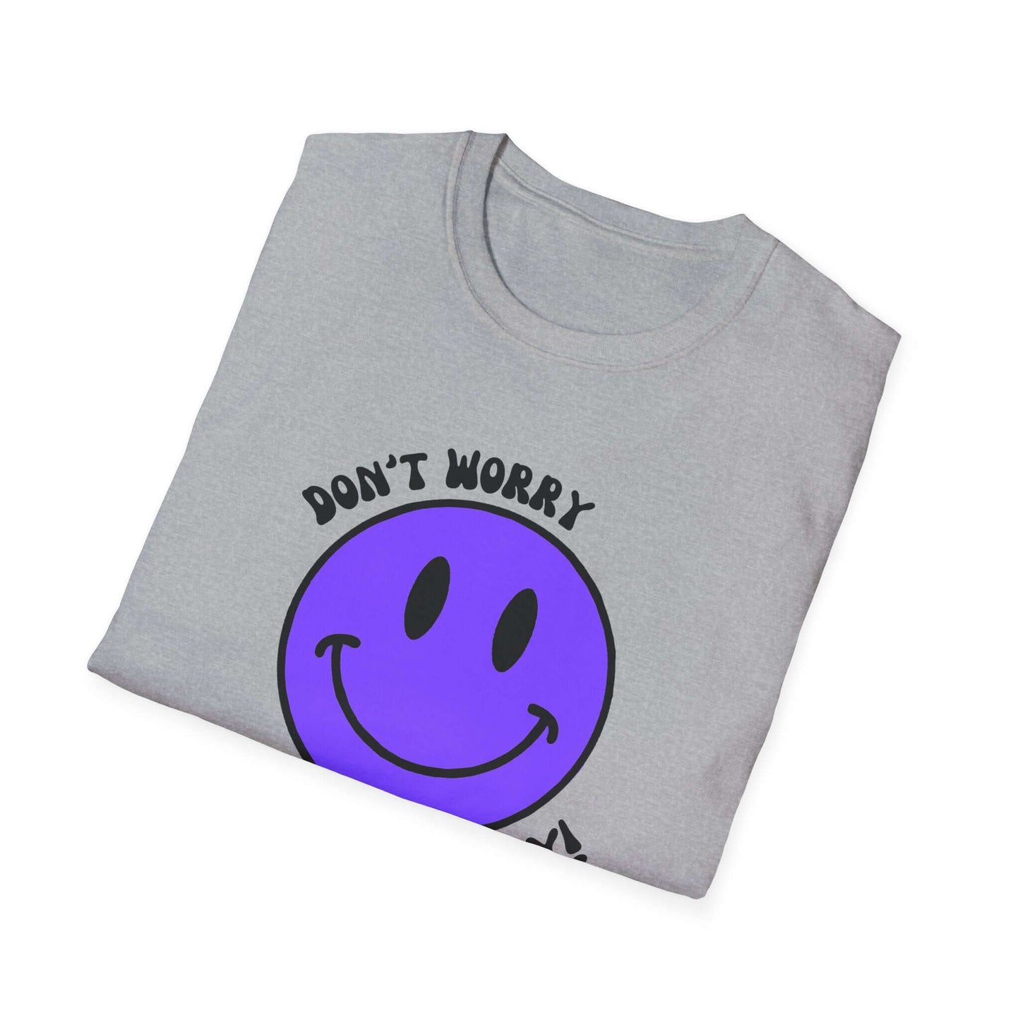 Don’t Worry, Be Happy! Purple Smiley Face Unisex Softstyle T-Shirt