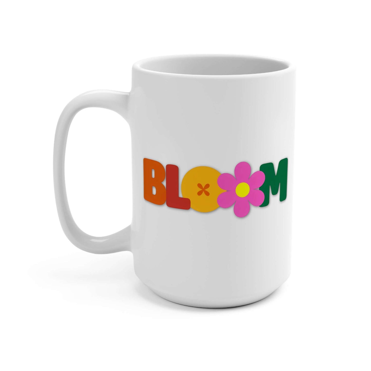 Bloom Floral White Ceramic Mug | 15oz Inspirational Coffee Cup