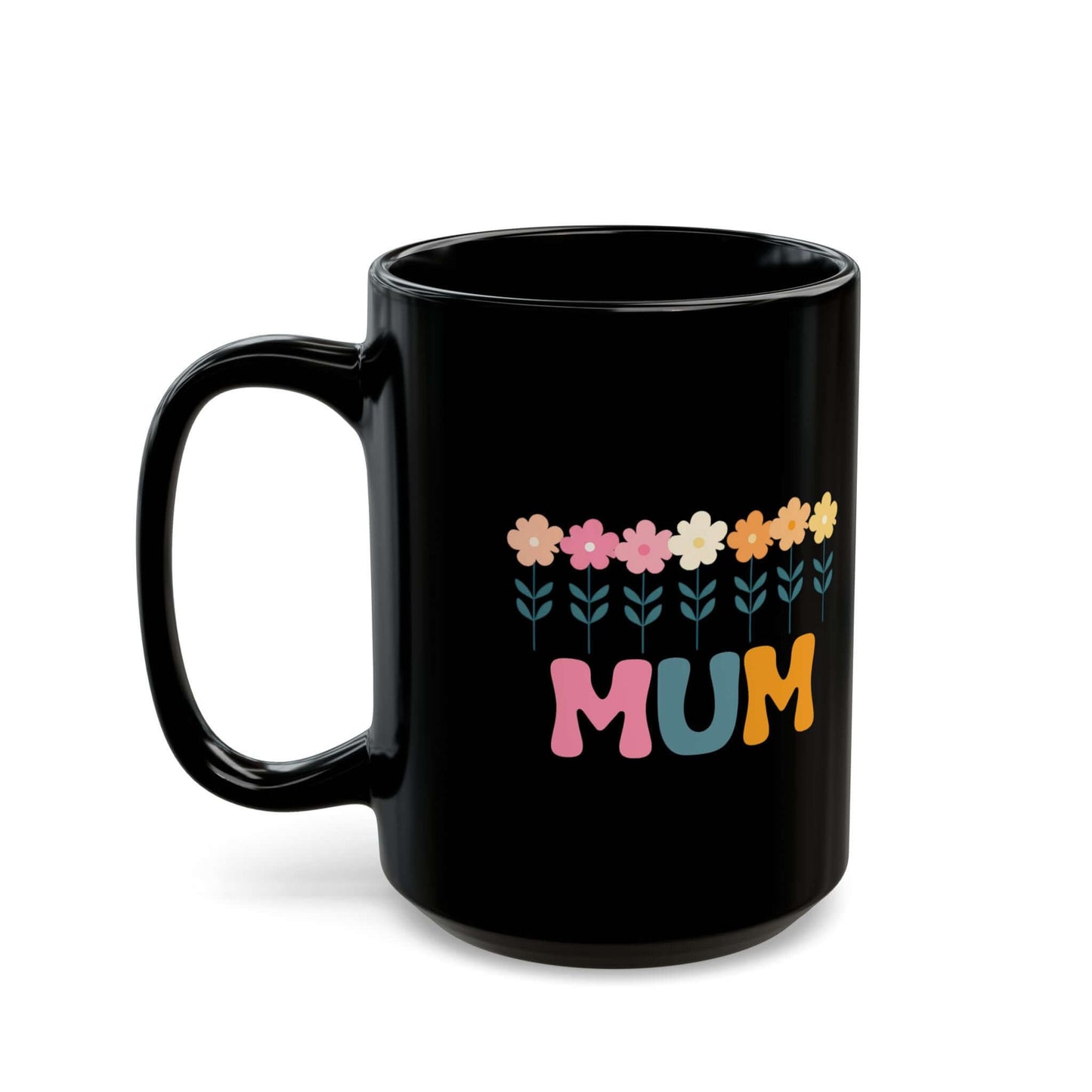 Floral Mum Black Ceramic Mug (11oz, 15oz) | Retro Mum Coffee Cup
