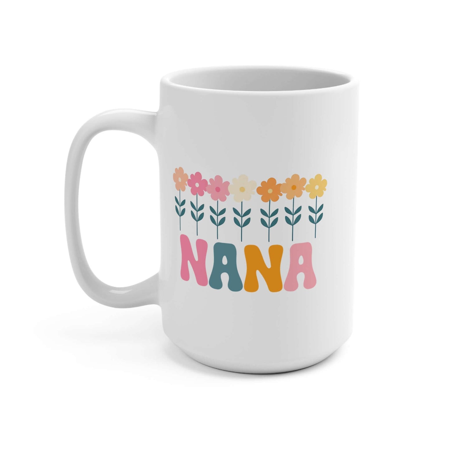 Nana Floral White Ceramic Mug | 15oz Nana Coffee Cup