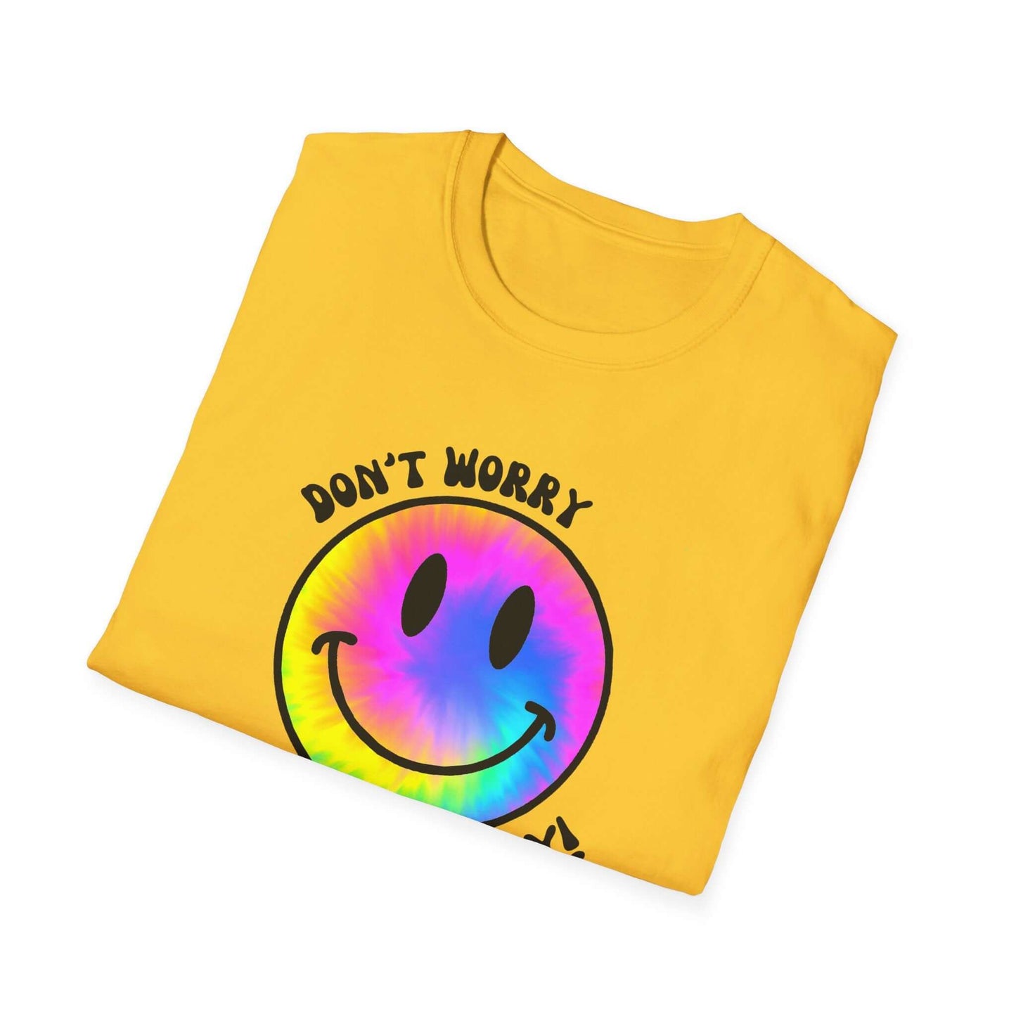 Don’t Worry, Be Happy! Rainbow Tie-Dye Smiley Face Unisex Softstyle T-Shirt