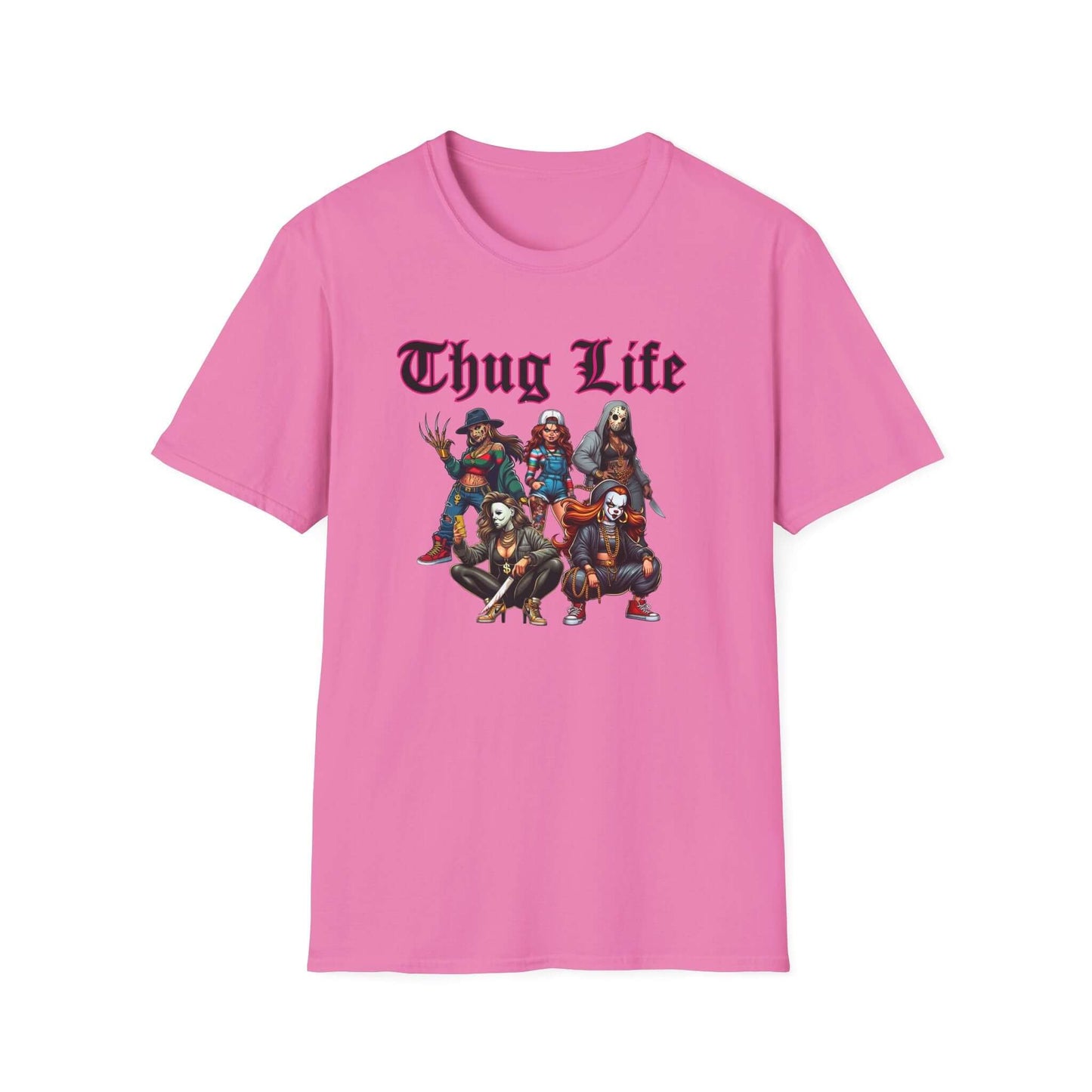 Lady Thug Life Black Font with Pink Outline Horror Character Unisex Softstyle T-Shirt