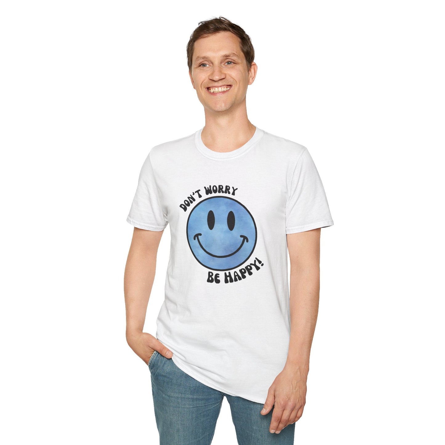 Don’t Worry, Be Happy! Blue Smiley Face Unisex T-Shirt