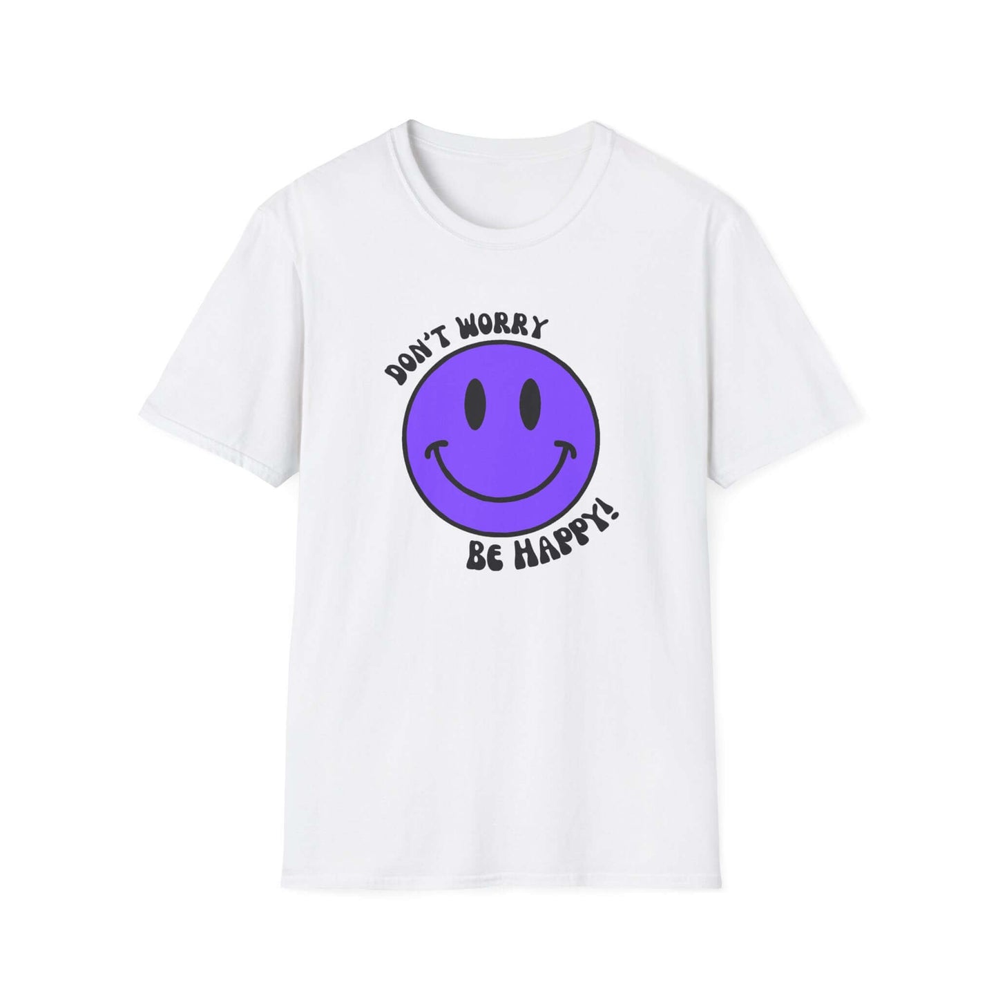 Don’t Worry, Be Happy! Purple Smiley Face Unisex Softstyle T-Shirt