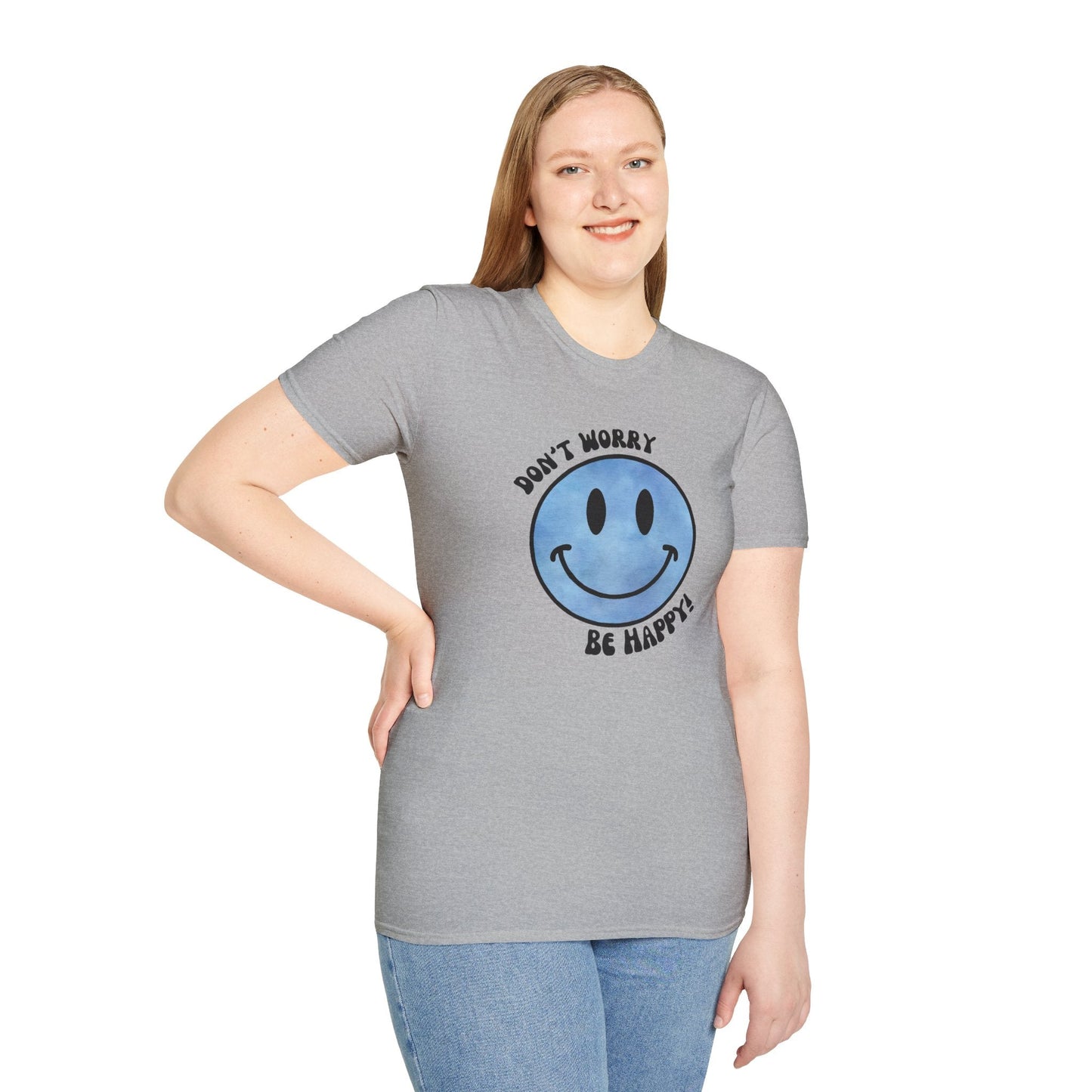Don’t Worry, Be Happy! Blue Smiley Face Unisex T-Shirt