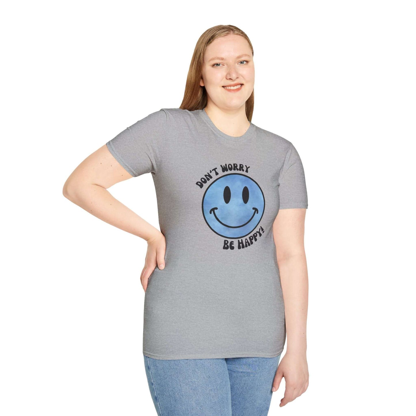 Don’t Worry, Be Happy! Blue Smiley Face Unisex T-Shirt
