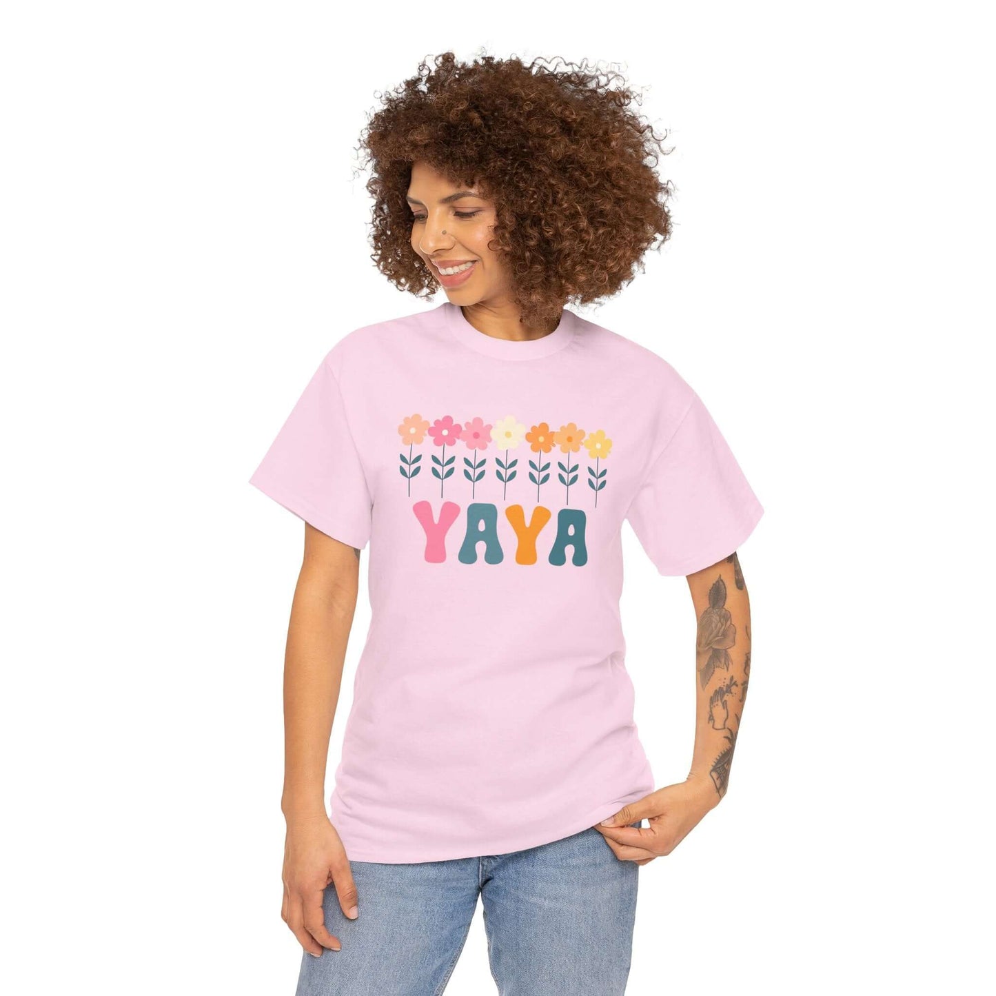 Floral Yaya Unisex Heavy Cotton Tee | Retro Daisy Yaya Shirt