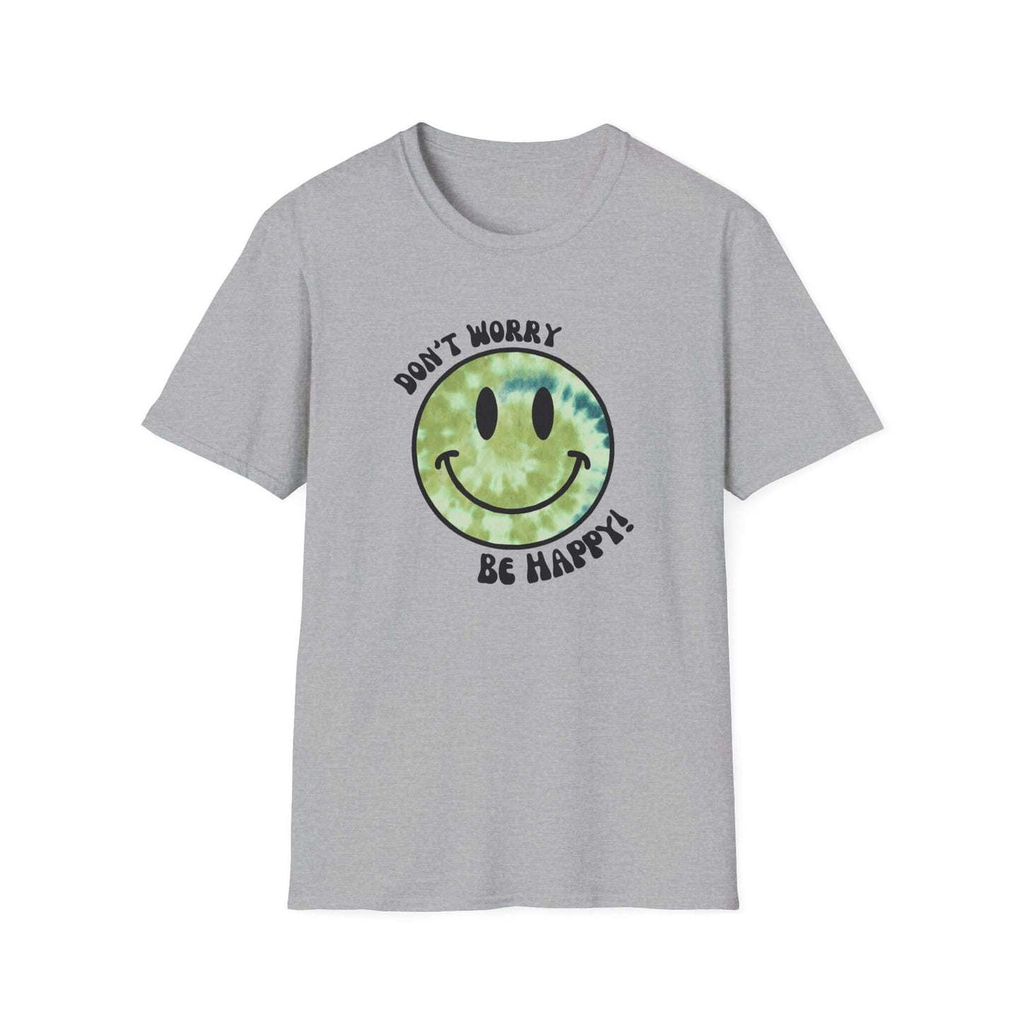 Don’t Worry, Be Happy! Green Tie-Dye Smiley Face Unisex Softstyle T-Shirt