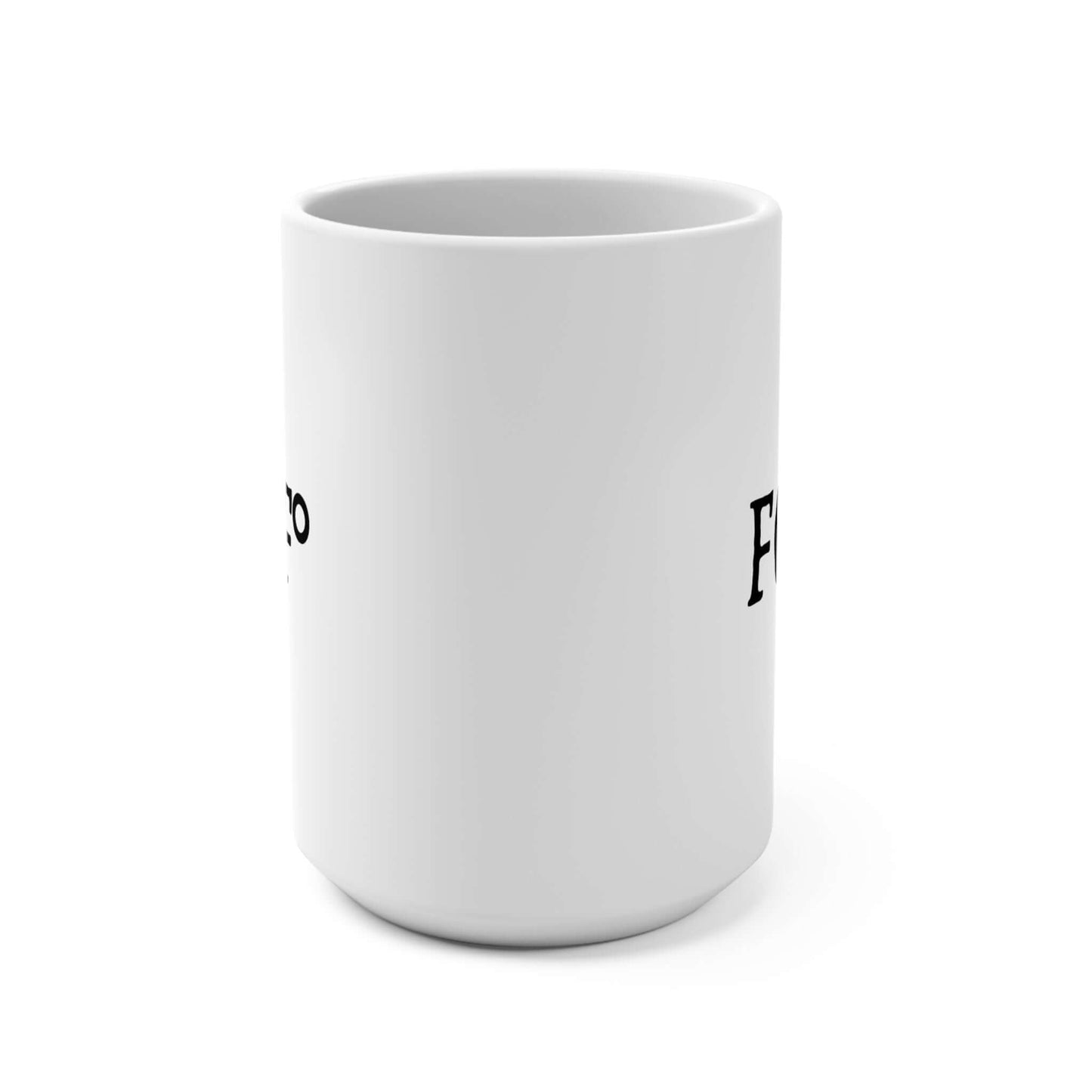 A white ceramic coffee mug featuring the “FAFO equation” design in black text. Front view.