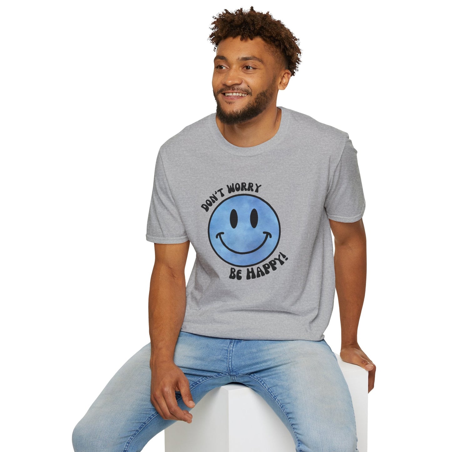 Don’t Worry, Be Happy! Blue Smiley Face Unisex T-Shirt