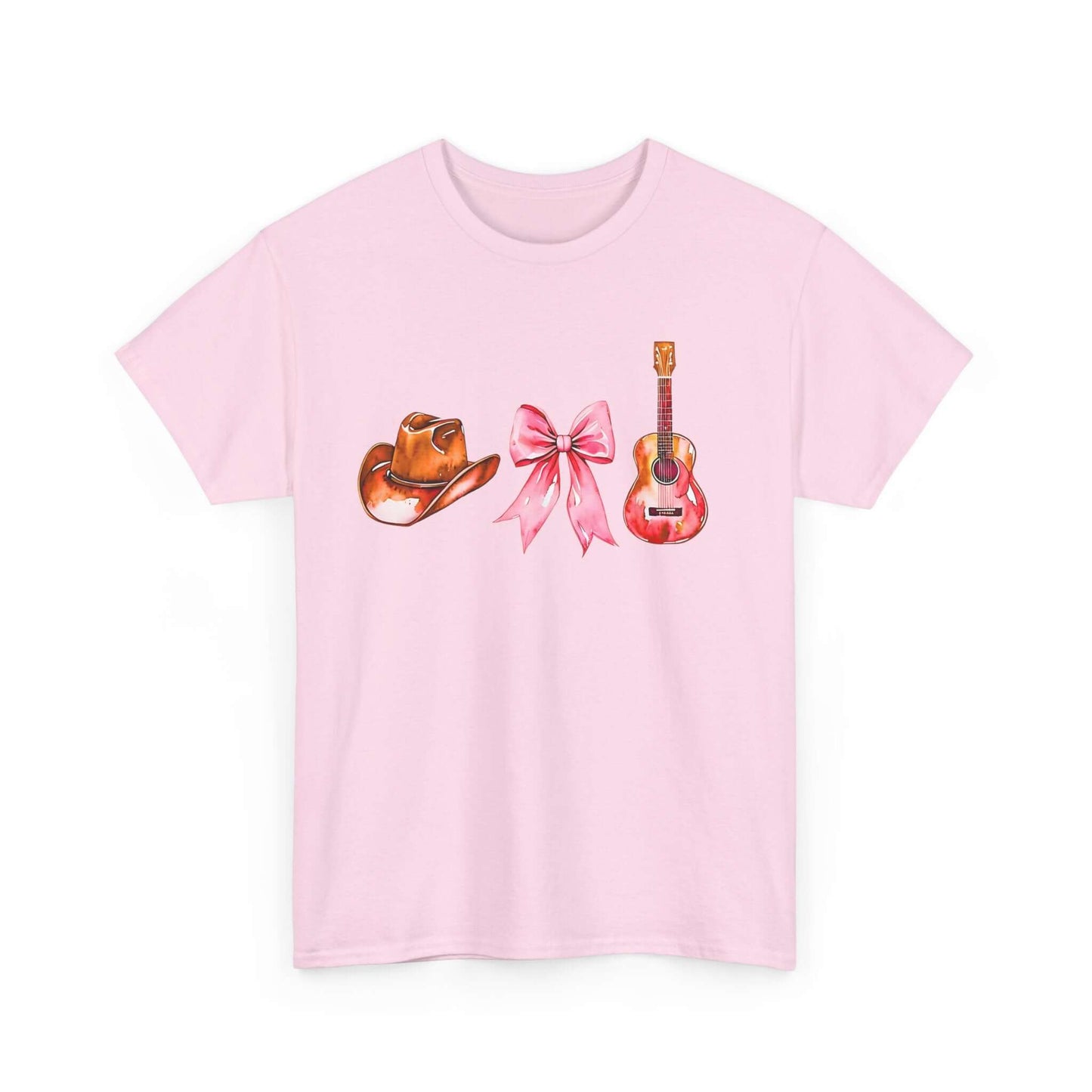 Cowgirl Aesthetic Unisex Heavy Cotton Tee | Western Hat, Bow & Guitar