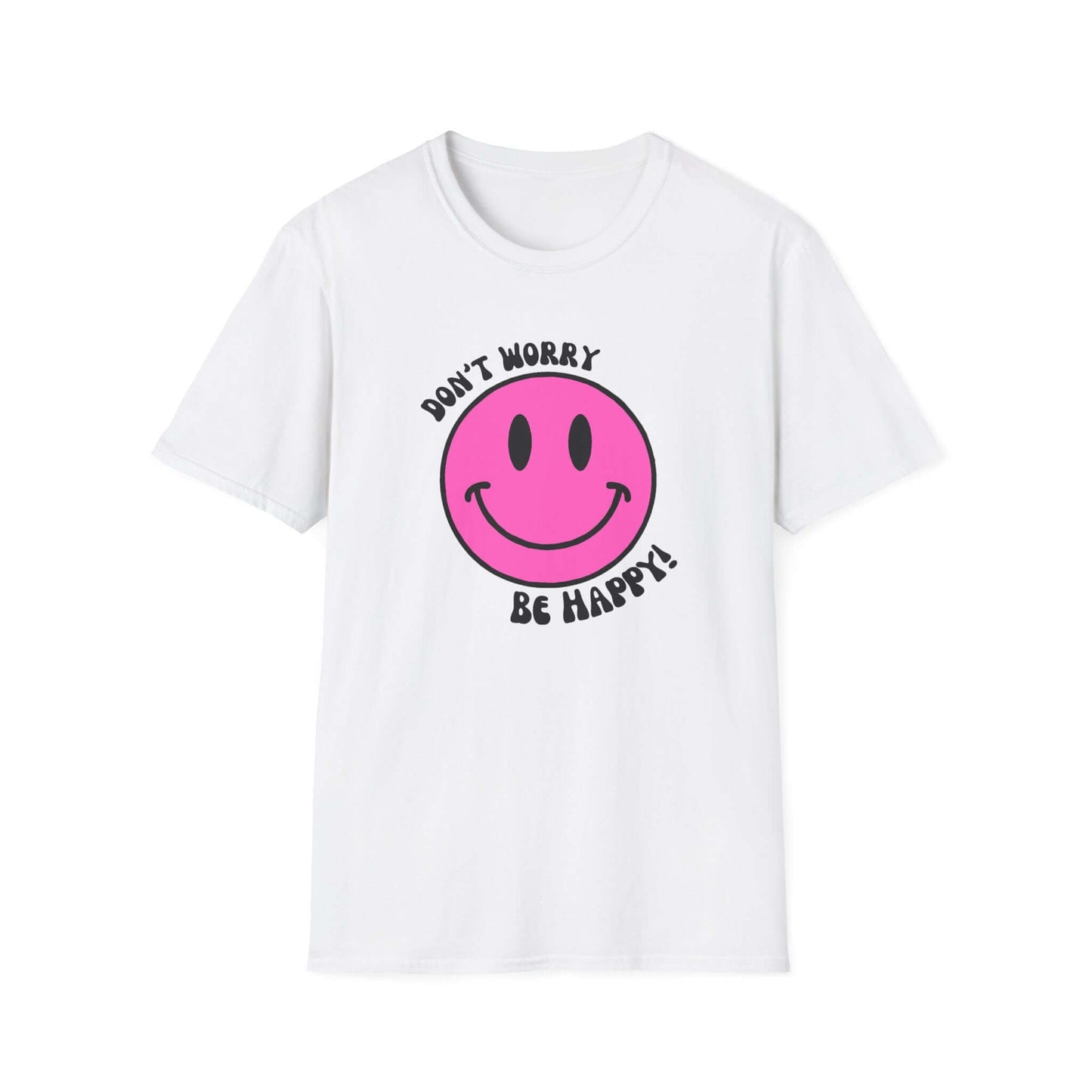 Don’t Worry, Be Happy! Pink Smiley Face Unisex Softstyle T-Shirt