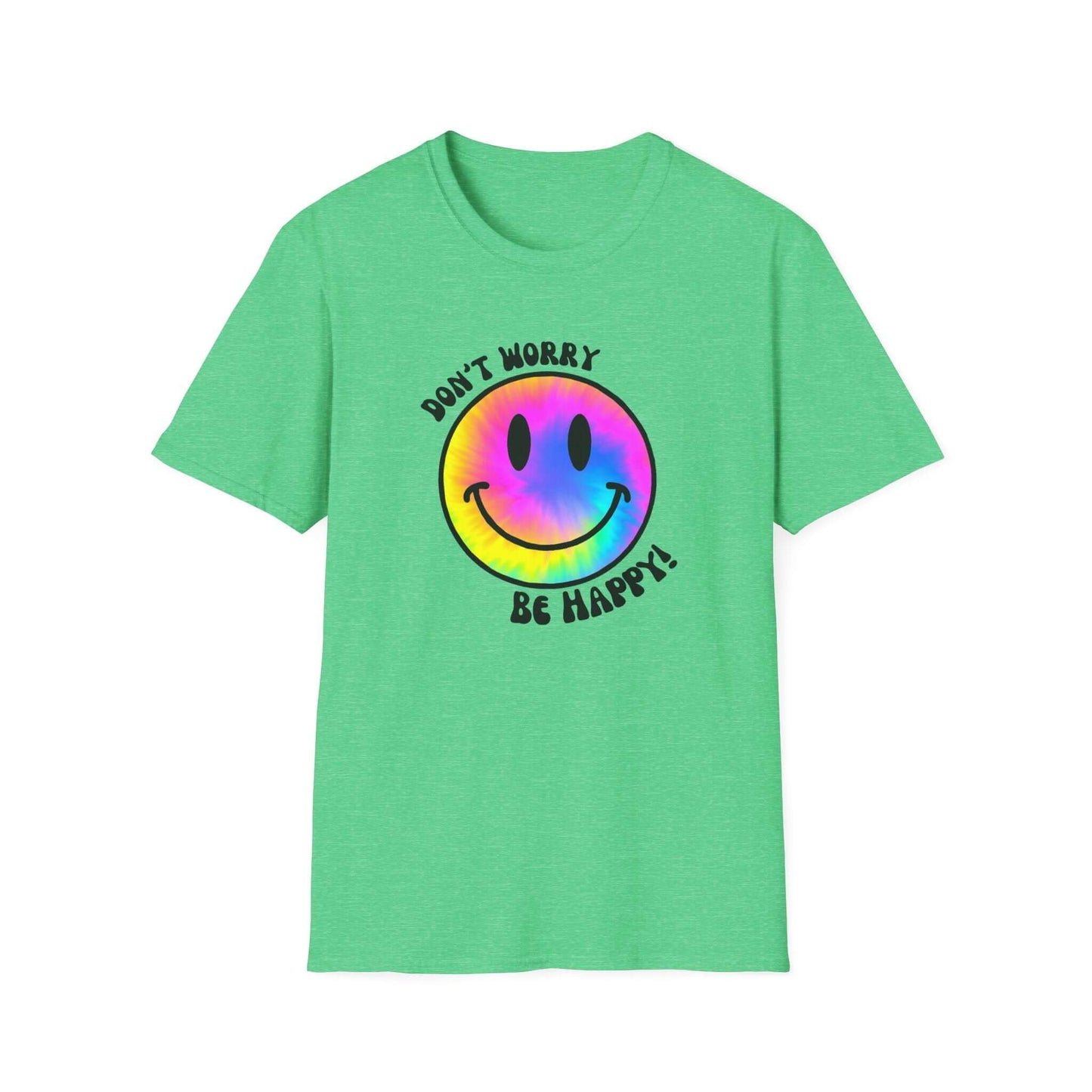 Don’t Worry, Be Happy! Rainbow Tie-Dye Smiley Face Unisex Softstyle T-Shirt
