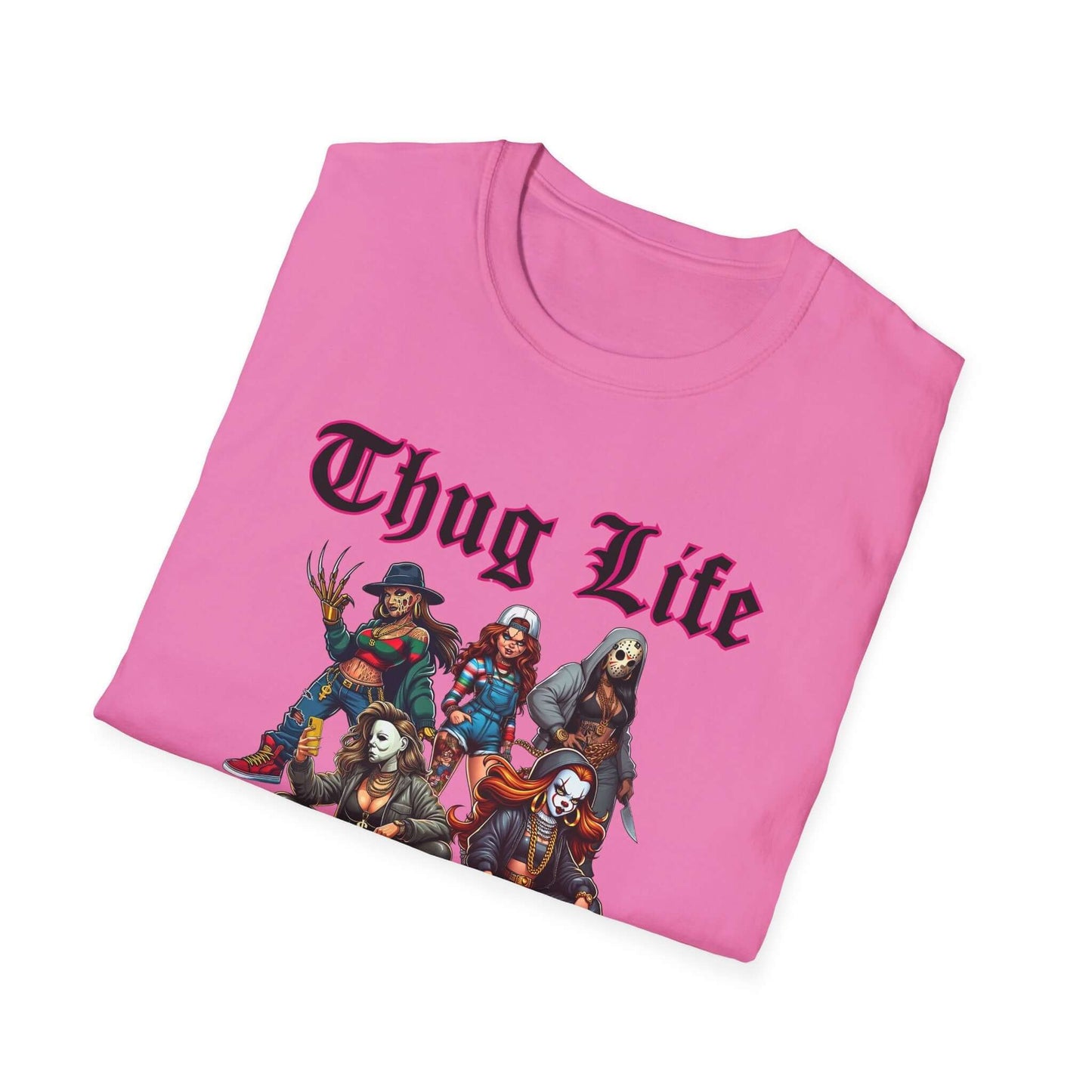 Lady Thug Life Black Font with Pink Outline Horror Character Unisex Softstyle T-Shirt