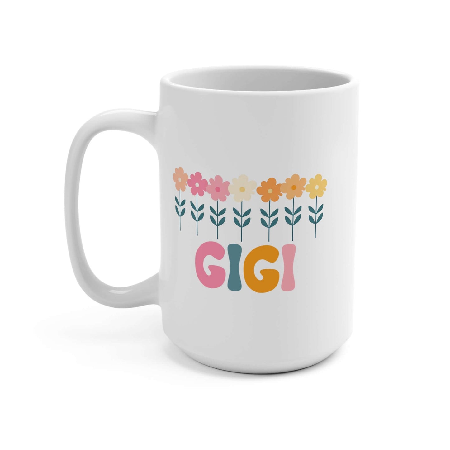 Gigi Floral White Ceramic Mug | 15oz Gigi Coffee Cup