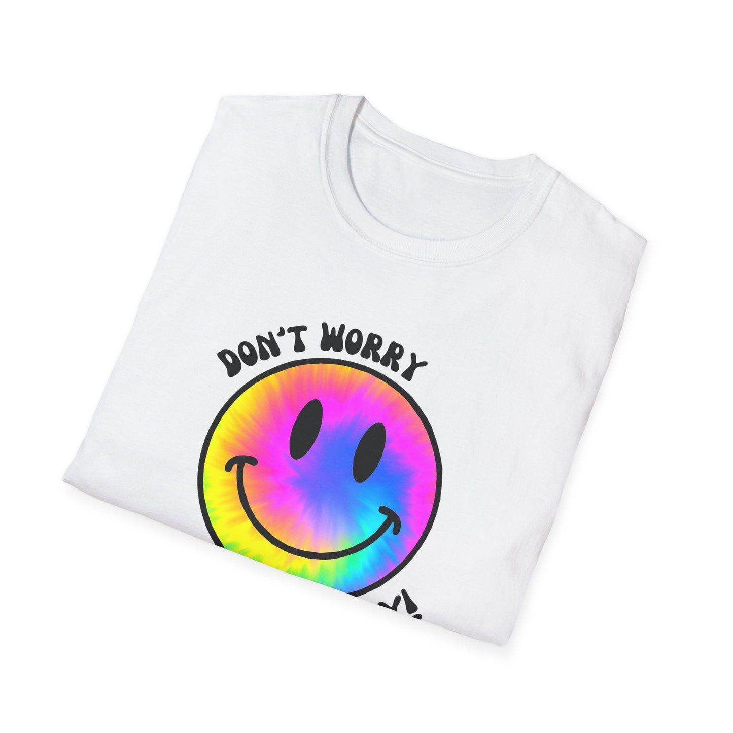 Don’t Worry, Be Happy! Rainbow Tie-Dye Smiley Face Unisex Softstyle T-Shirt