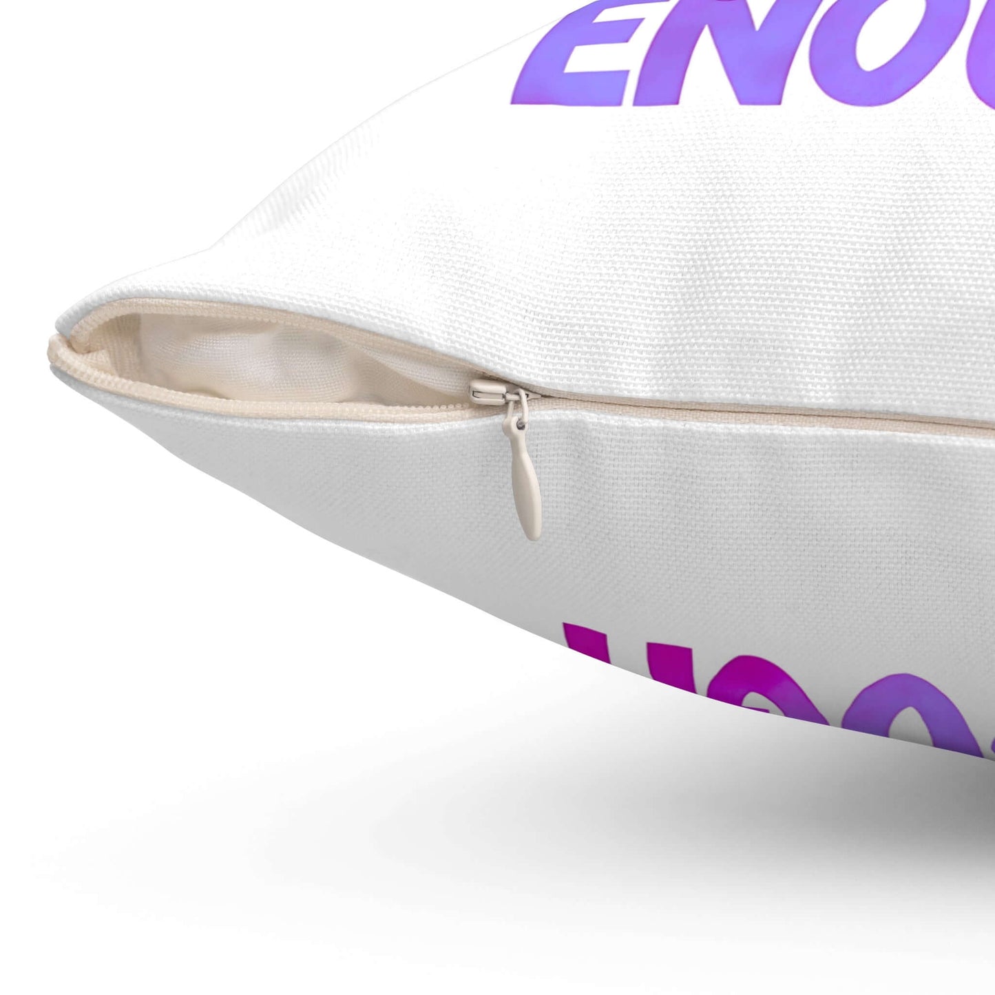 Zipper view of decorative throw pillow.