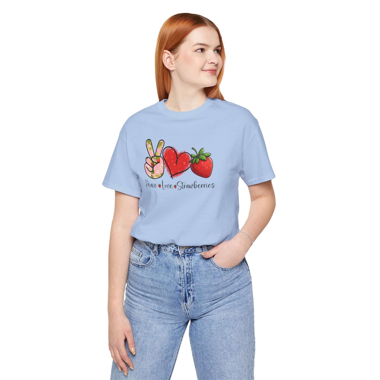 Peace Love Strawberries Unisex Jersey Short Sleeve Tee | Soft & Stylish Tee