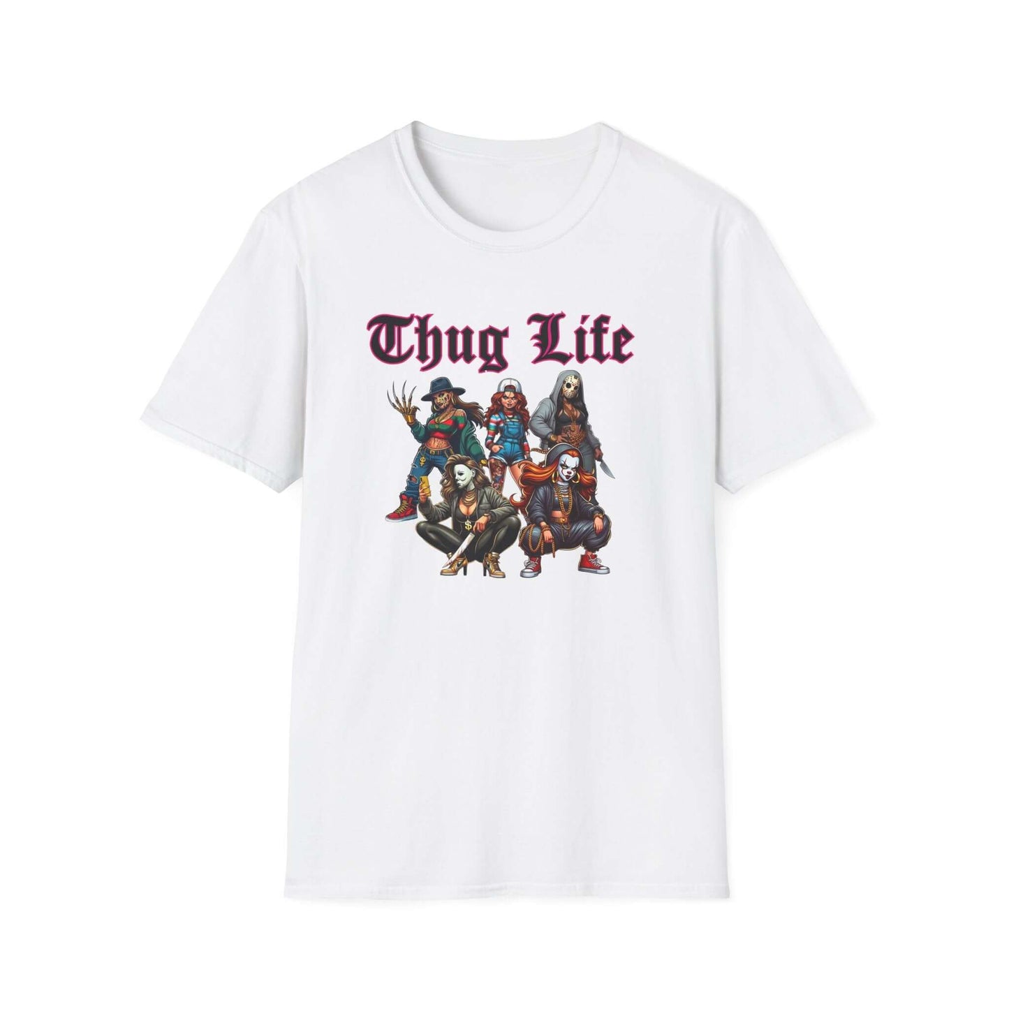 Lady Thug Life Black Font with Pink Outline Horror Character Unisex Softstyle T-Shirt