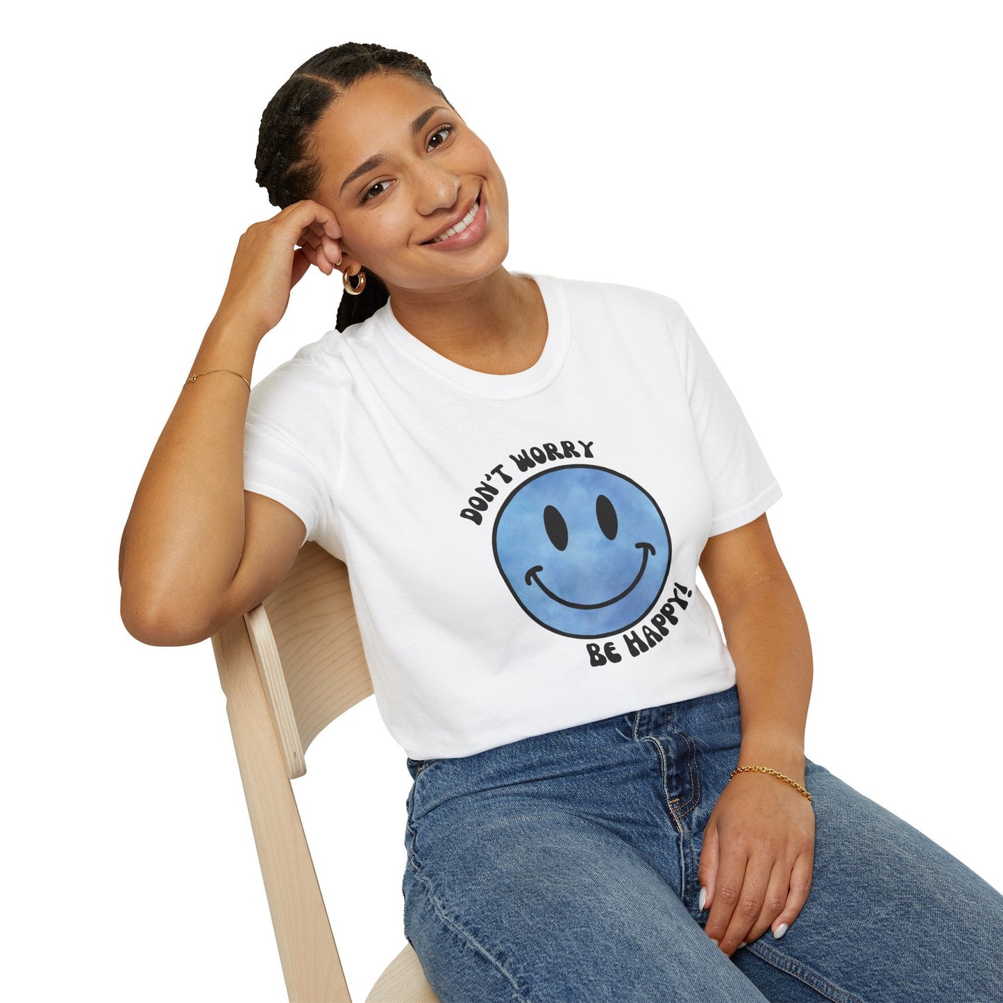 Don’t Worry, Be Happy! Blue Smiley Face Unisex T-Shirt