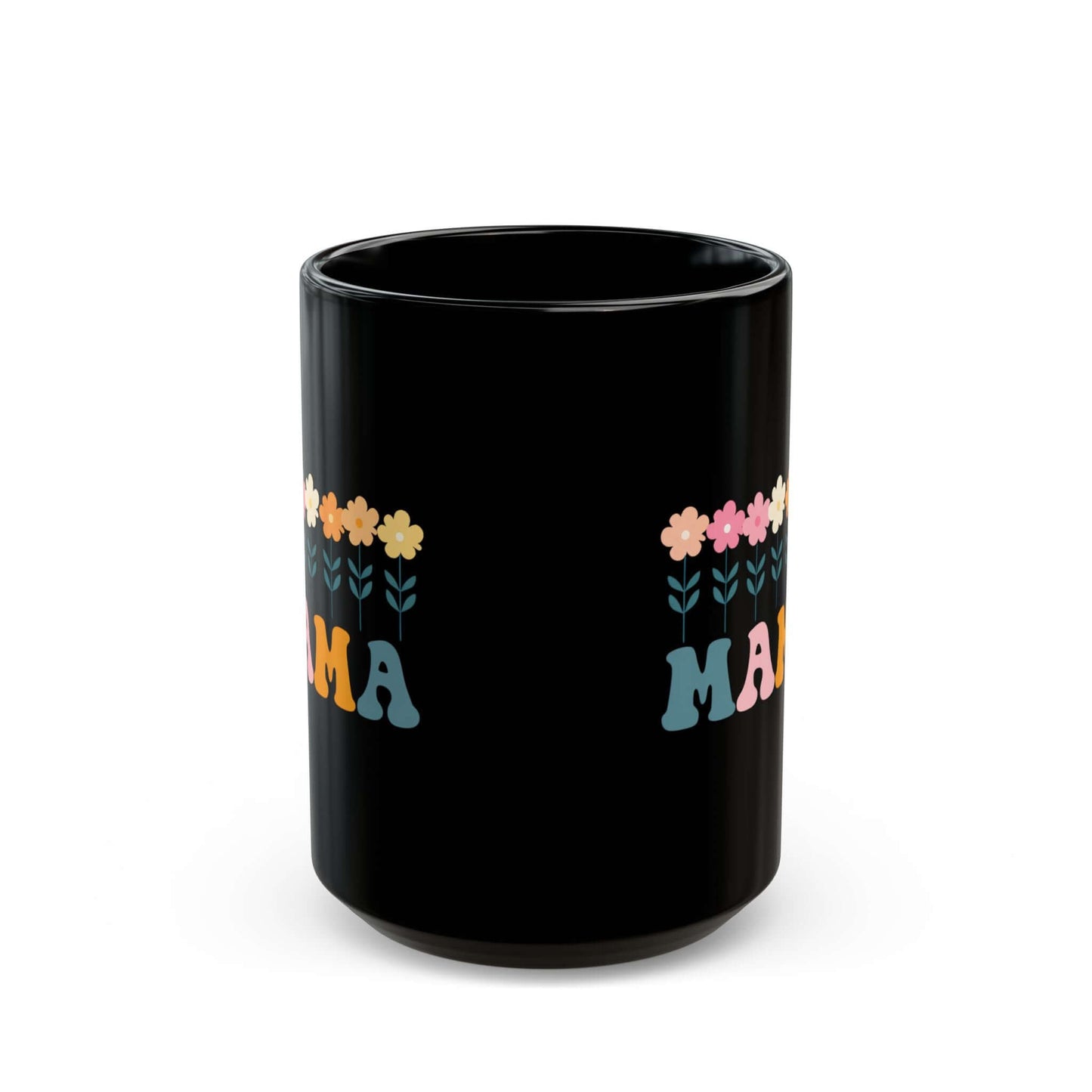 Floral Mama Black Ceramic Mug (11oz, 15oz) | Retro Mama Coffee Cup