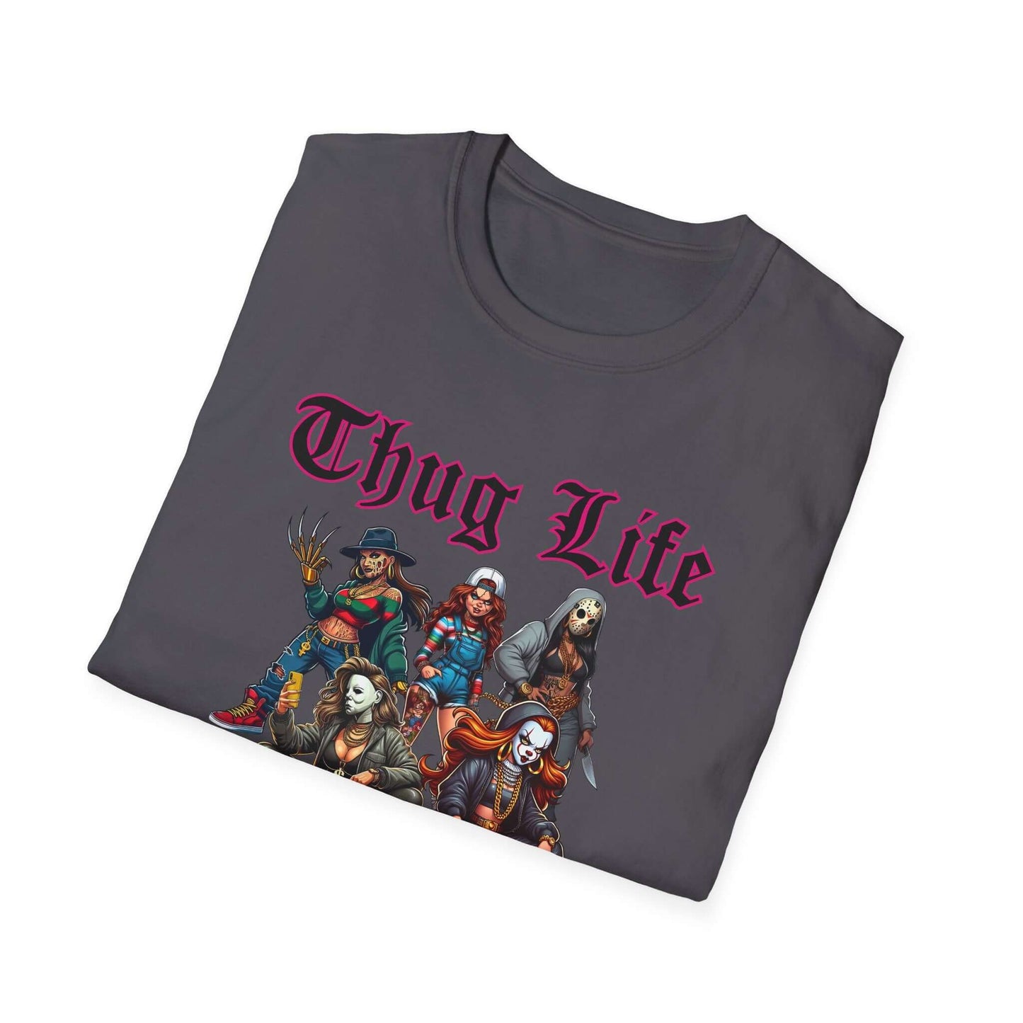 Lady Thug Life Black Font with Pink Outline Horror Character Unisex Softstyle T-Shirt