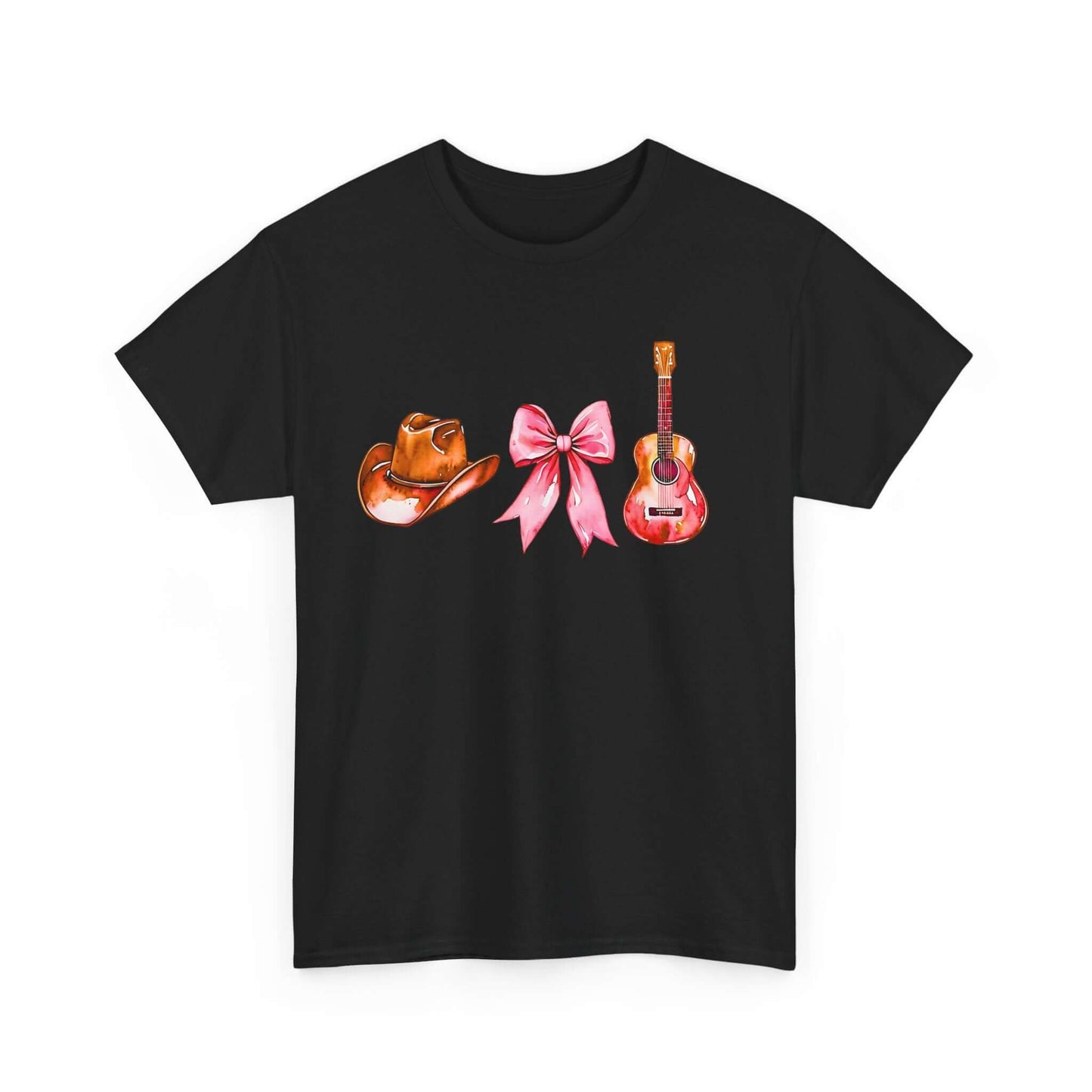 Cowgirl Aesthetic Unisex Heavy Cotton Tee | Western Hat, Bow & Guitar