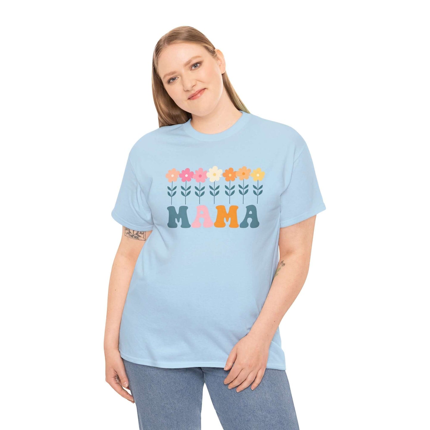 Daisy Mama Unisex Heavy Cotton Tee | Retro Floral Mom Shirt