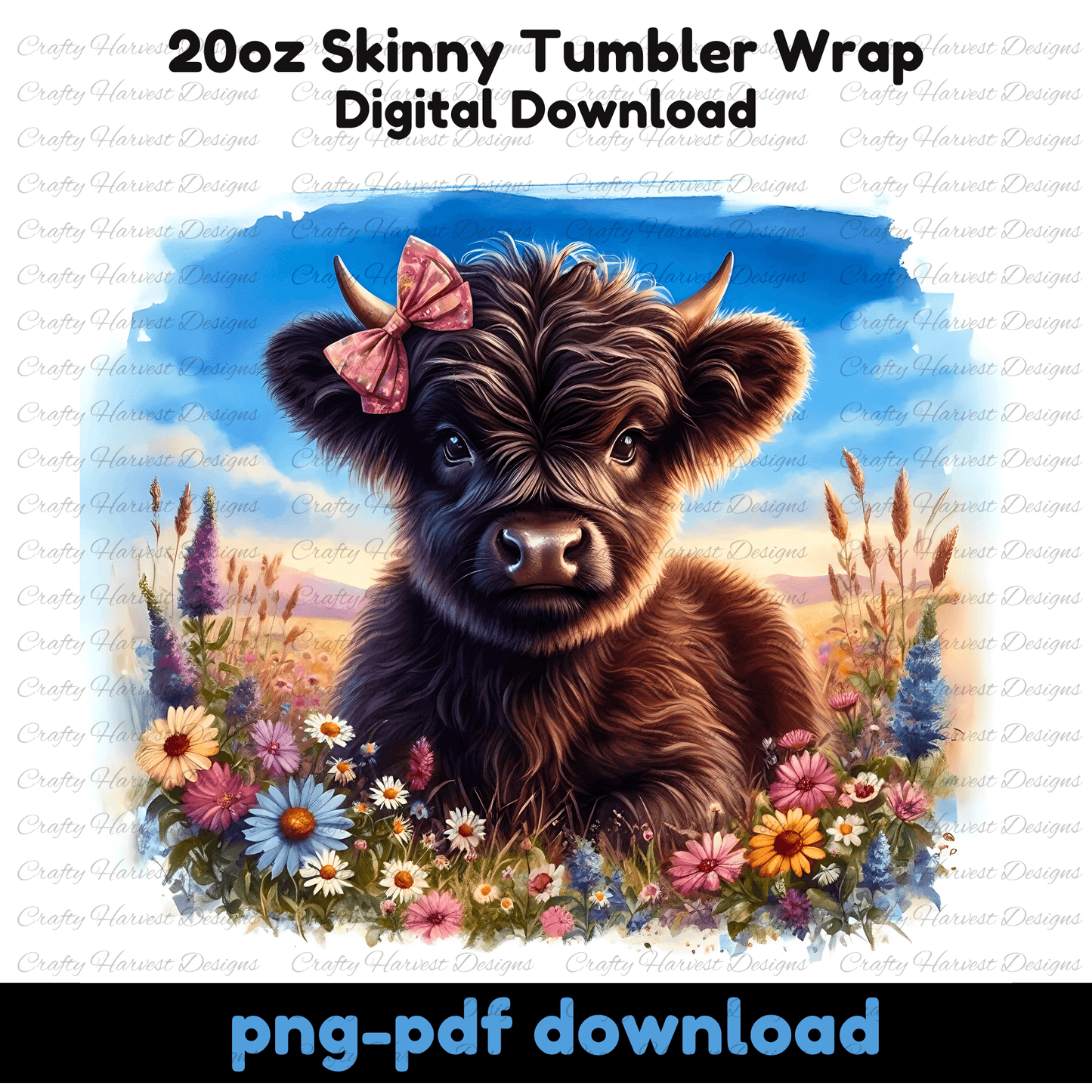 Adorable Highland Cow 20oz Skinny Tumbler Wrap – Digital Download