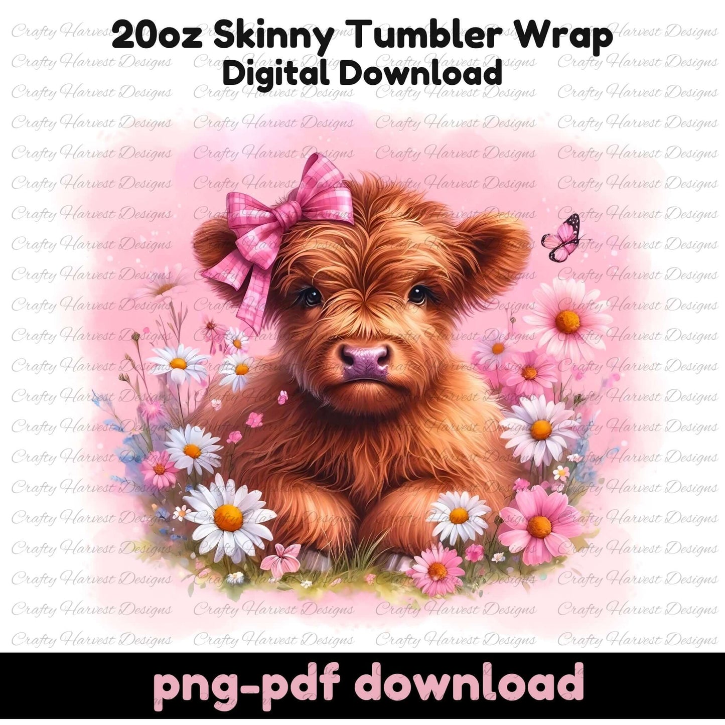 Highland Cow & Wildflowers 20oz Tumbler Wrap | Digital Download