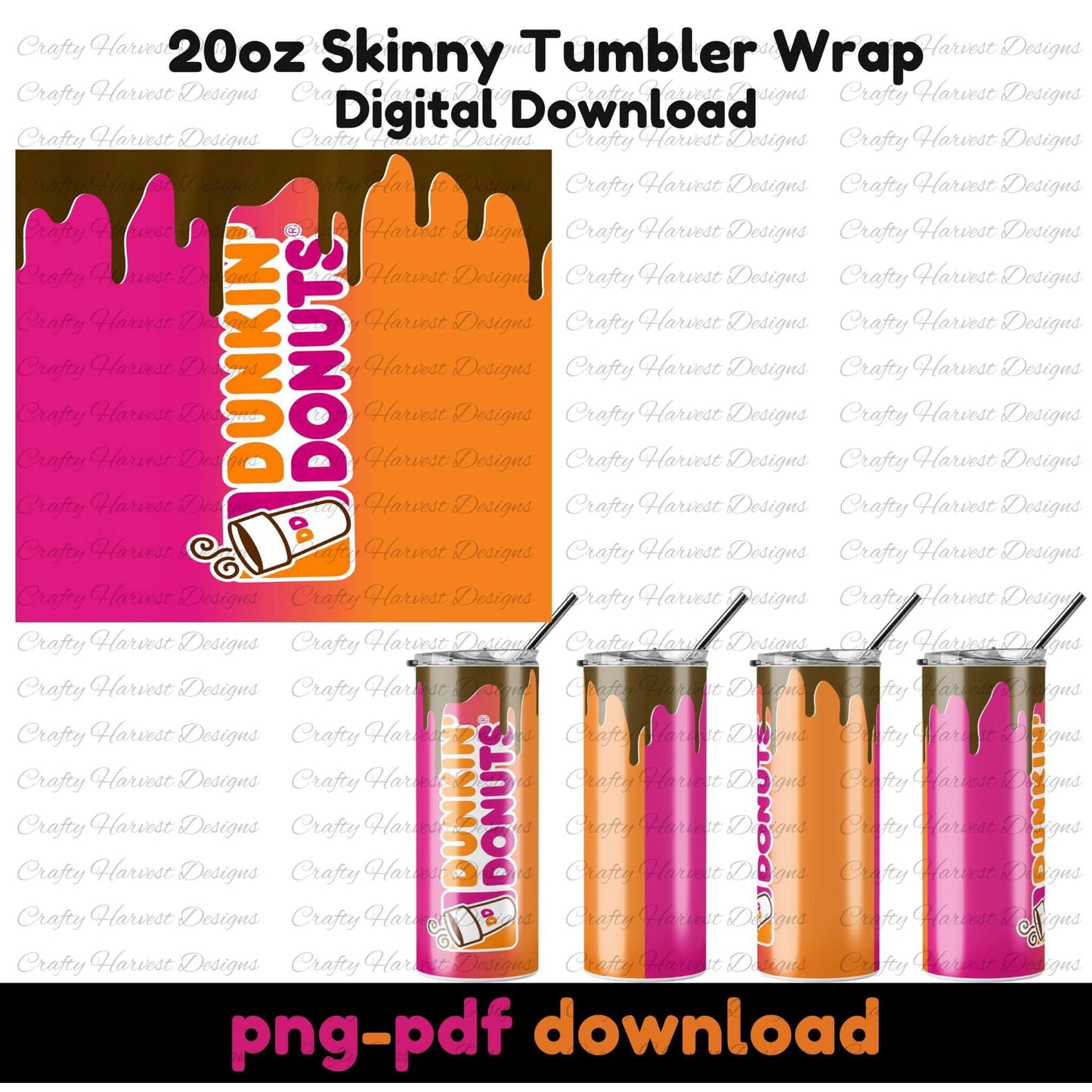 Three tumbler mockups with Dunkin’ themed colors and Mom Life messy bun illustrations