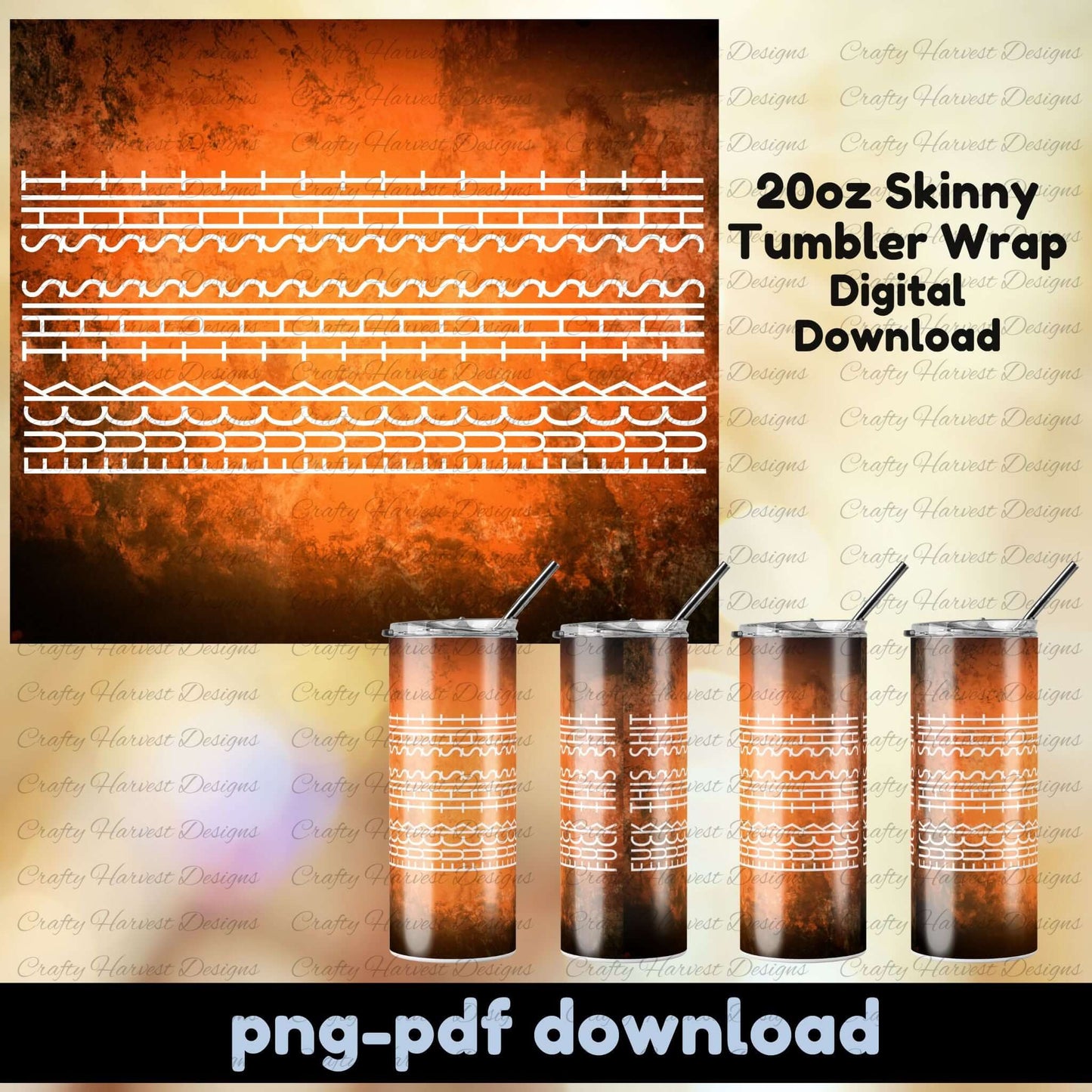 Burnt orange 20oz skinny tumbler wrap with white linework that reveals the hidden message “Fck This Sht” when the tumbler is rotated. Features a full wrap preview and four tumbler mockups showing the design at different angles. PNG and PDF digital download.