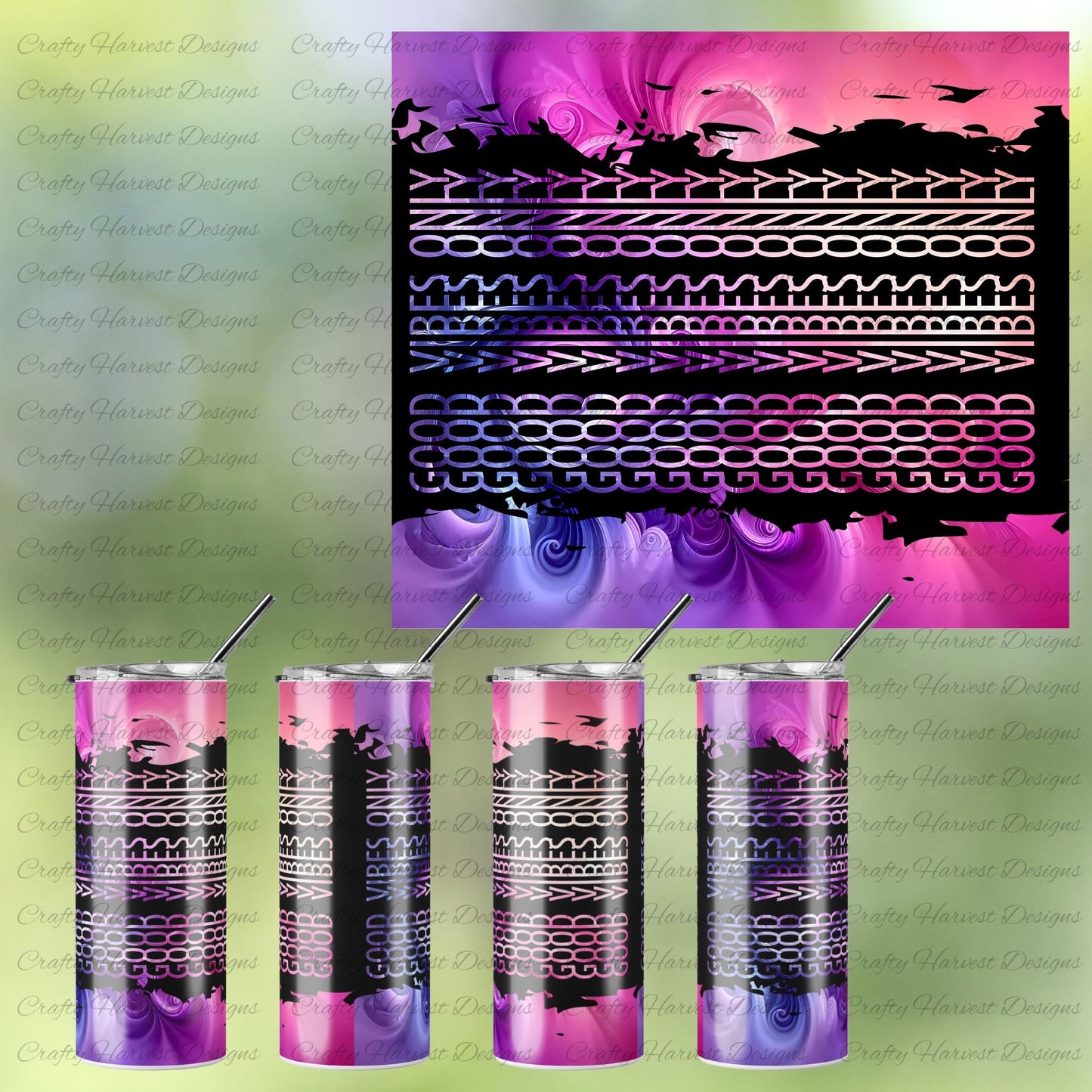GOOD VIBES ONLY Hidden Message Tumbler Wrap – 20oz Skinny Sublimation PNG PDF