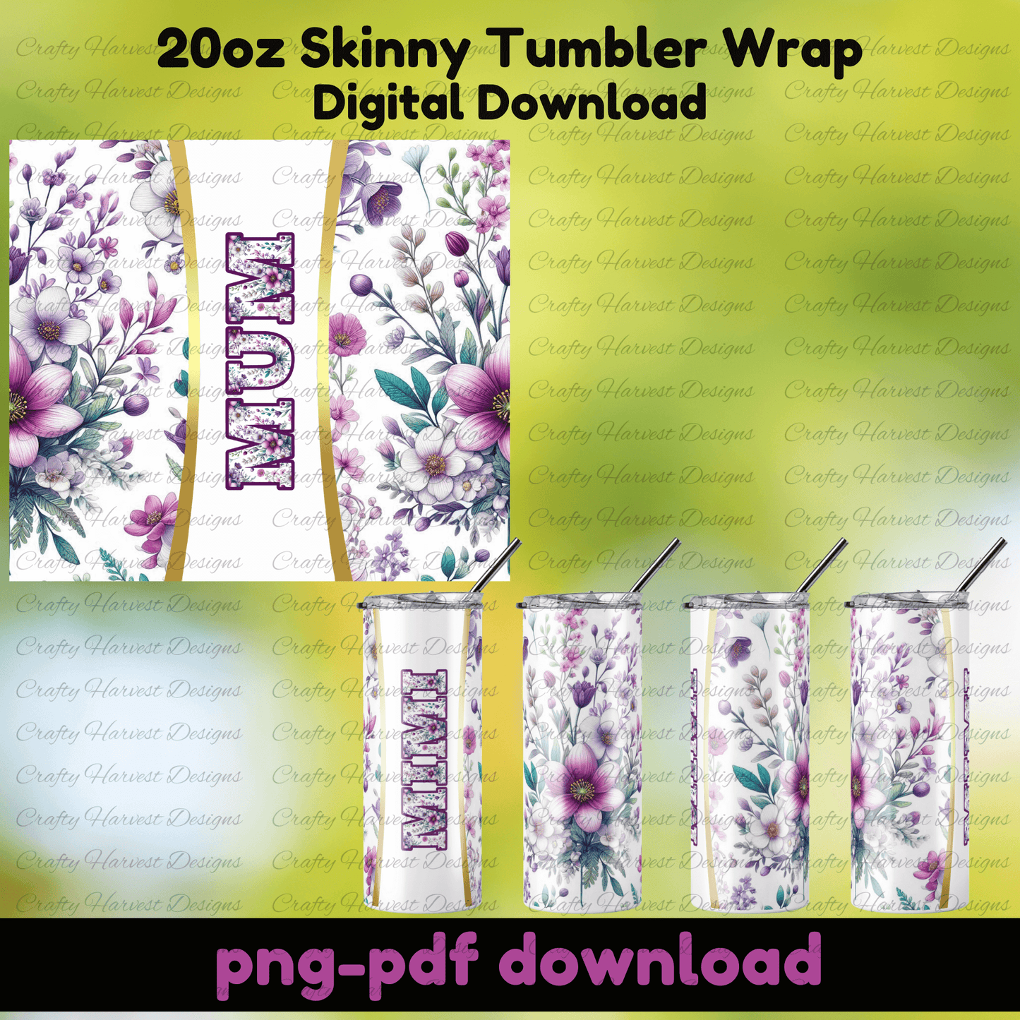 Floral Nana tumbler wrap, playful pastel flower design, 20oz sublimation