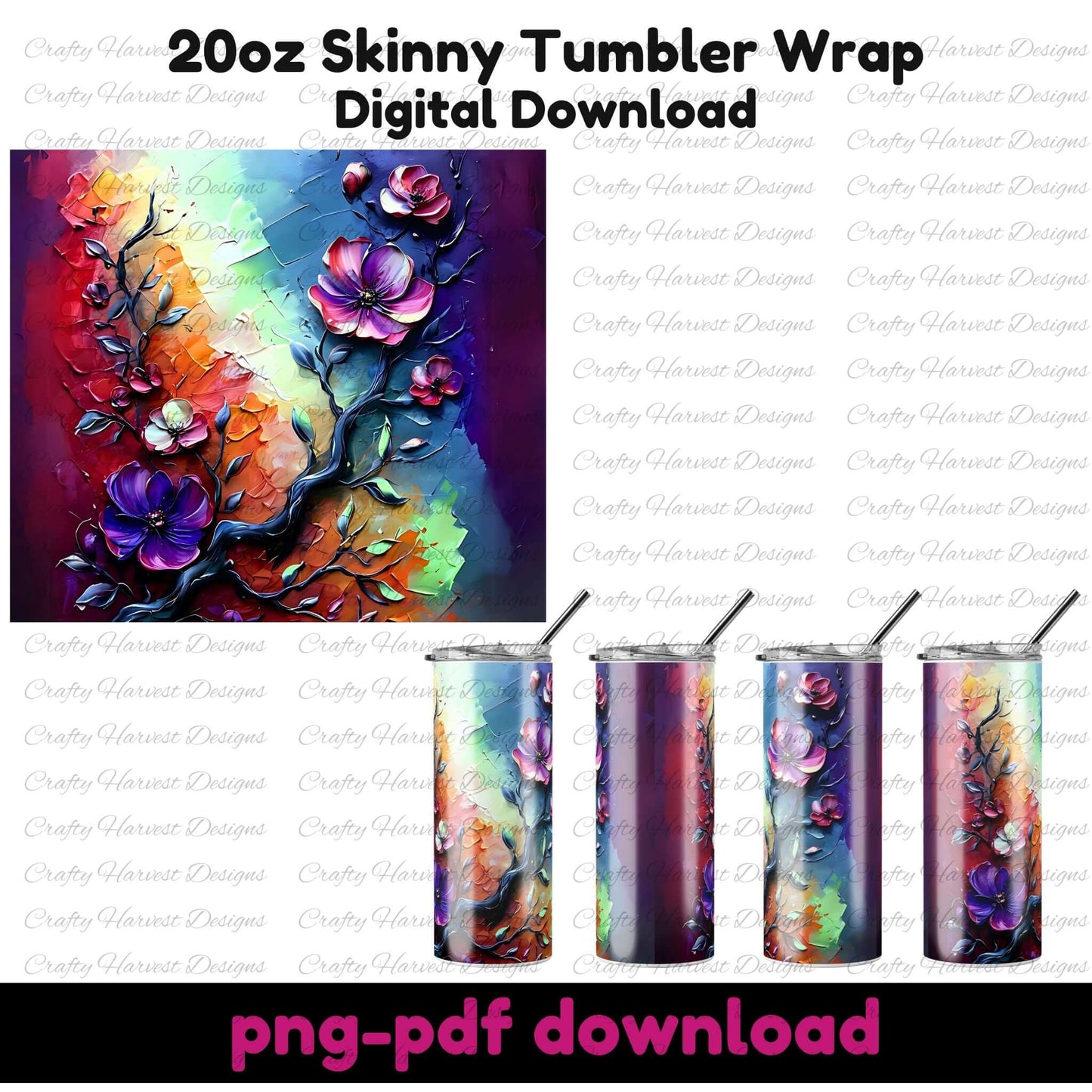 Palette Knife Floral 20oz Tumbler Wrap Bundle – Digital Download
