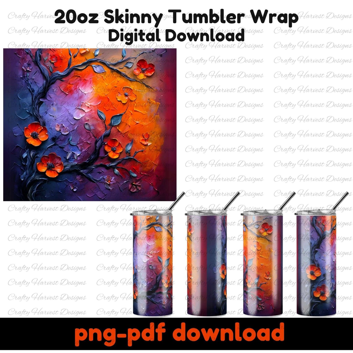 Palette Knife Floral 20oz Tumbler Wrap Bundle – Digital Download
