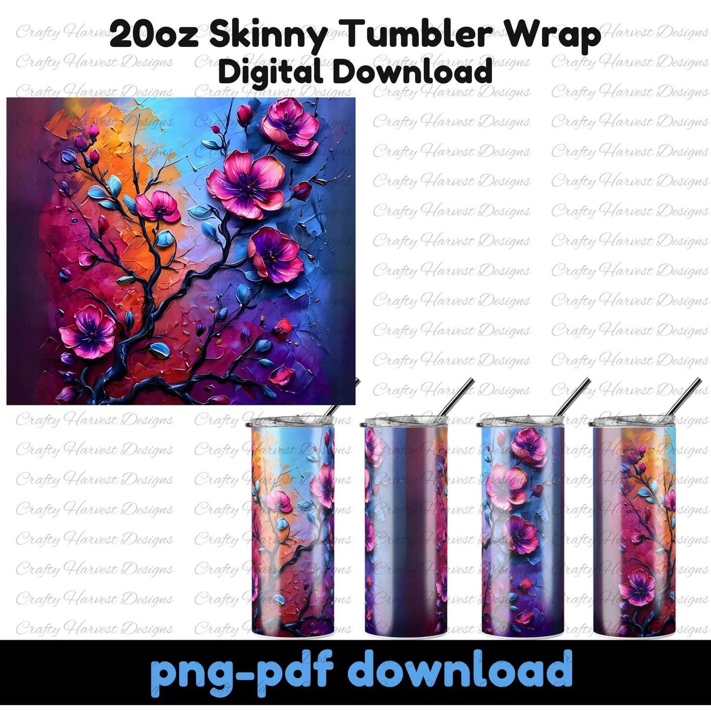 Palette Knife Floral 20oz Tumbler Wrap Bundle – Digital Download