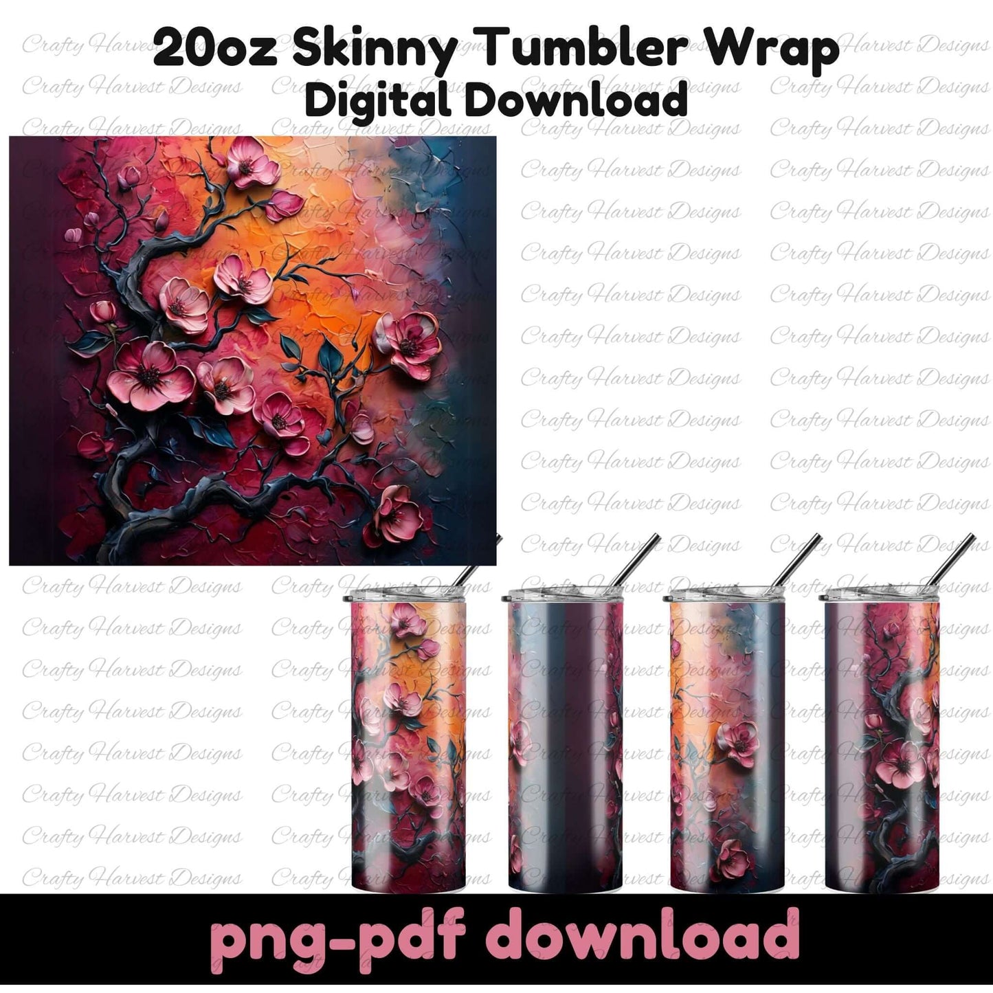 Palette Knife Floral 20oz Tumbler Wrap Bundle – Digital Download