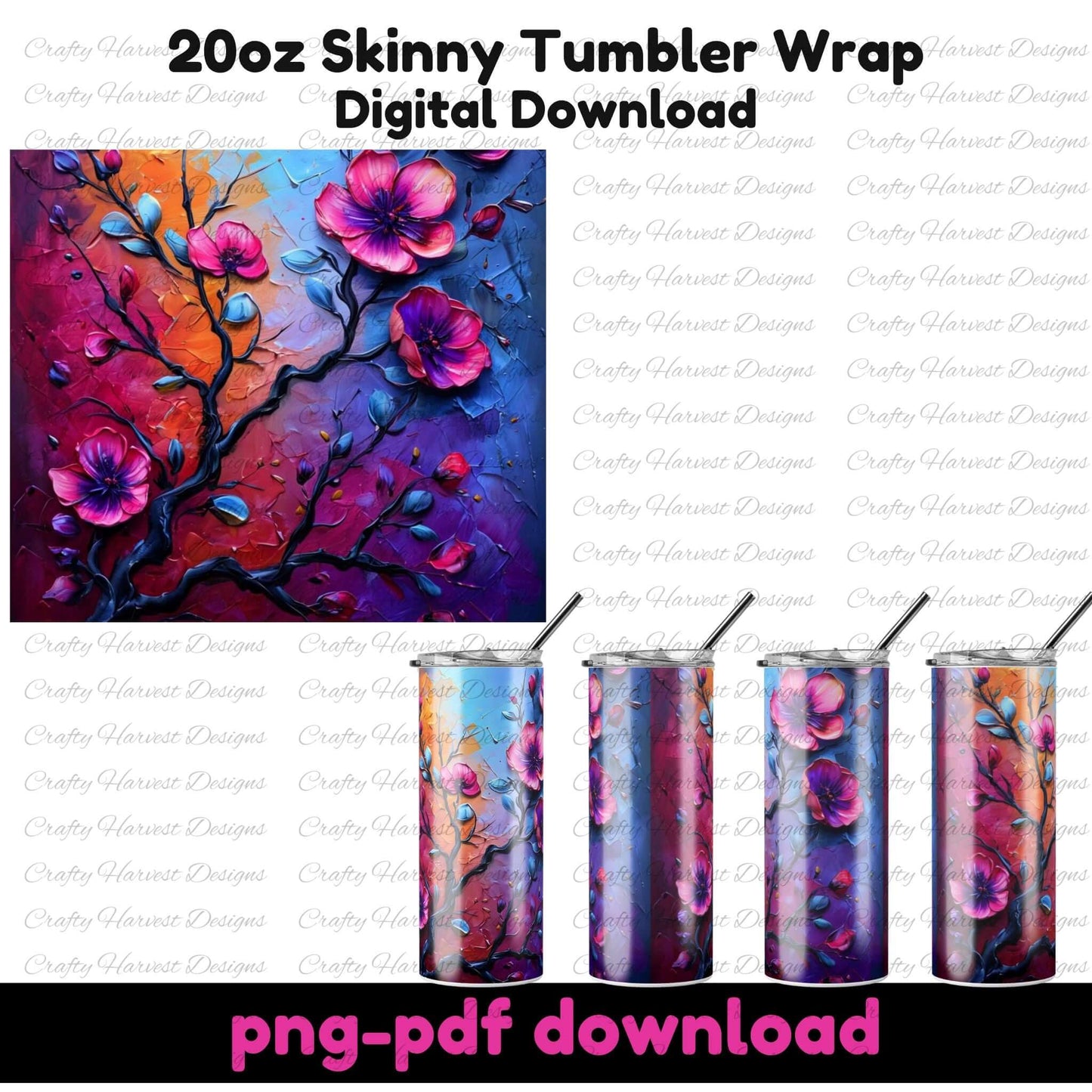 Palette Knife Floral 20oz Tumbler Wrap Bundle – Digital Download