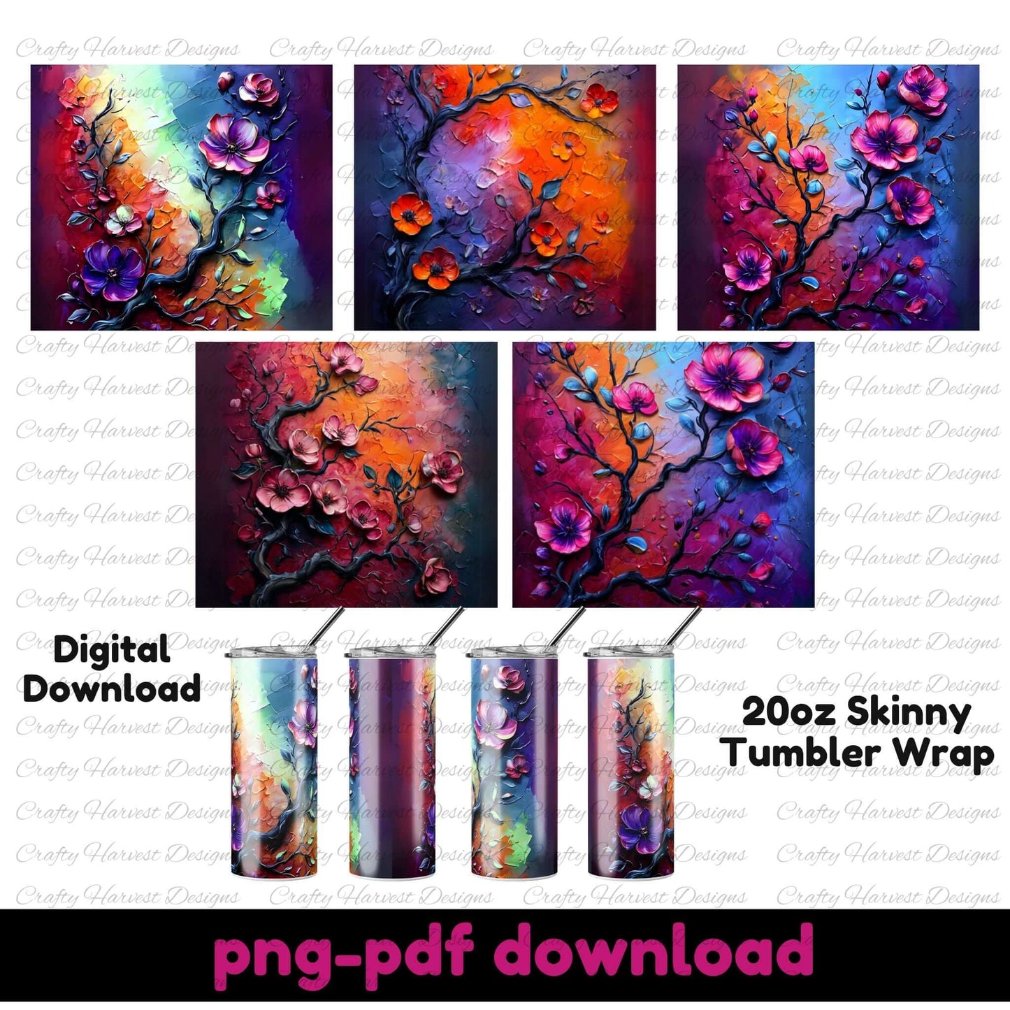 Palette Knife Floral 20oz Tumbler Wrap Bundle – Digital Download