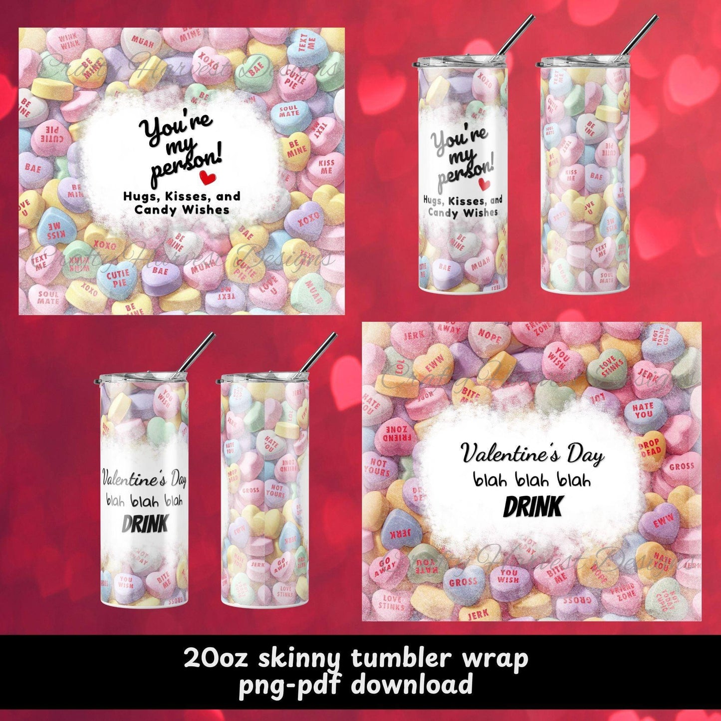 Valentine’s Day Tumbler Wrap Bundle - 20oz Skinny (PNG & PDF) - Crafty Harvest Designs