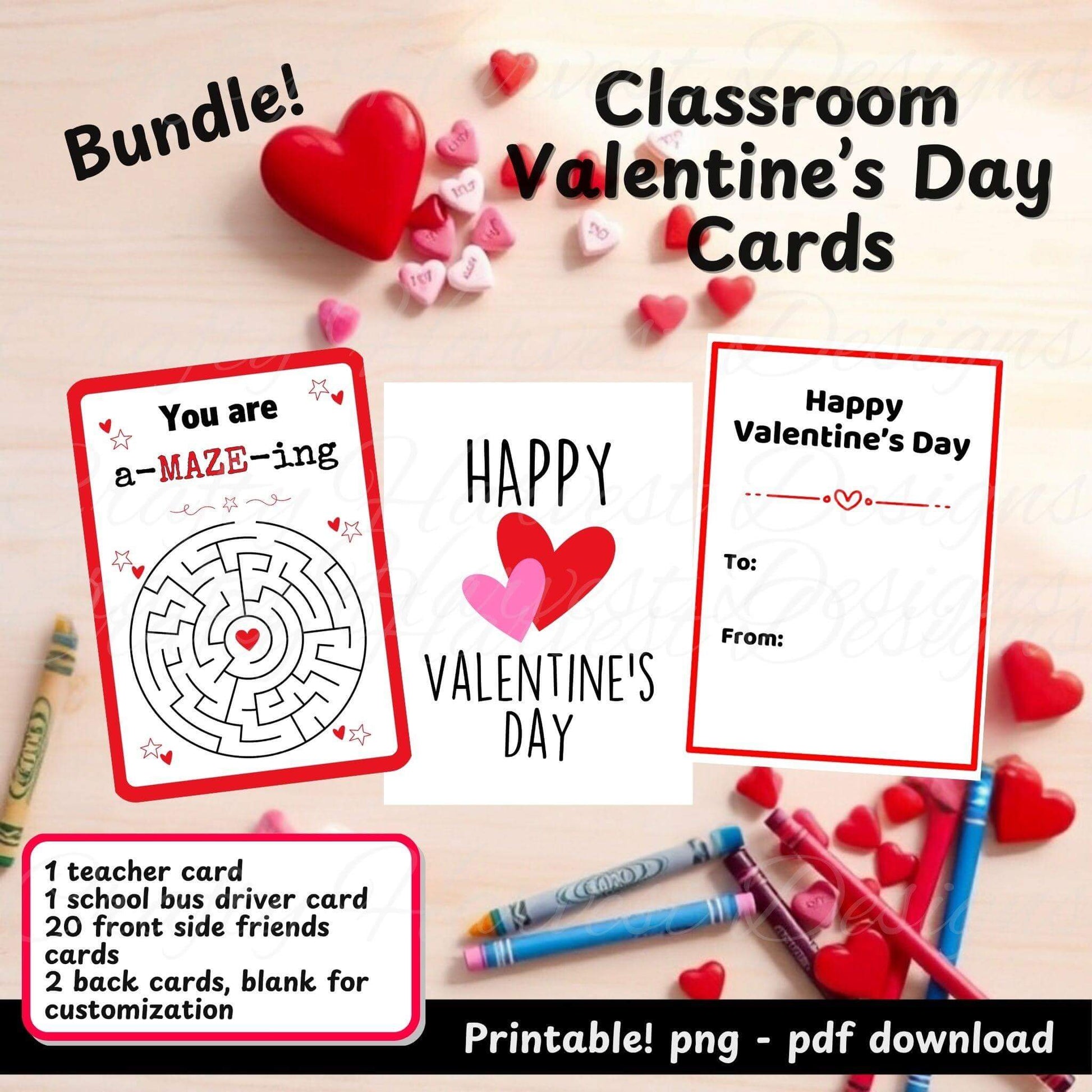 Classroom Valentine’s Day Cards - Printable Bundle (PDF & PNG) - Crafty Harvest Designs
