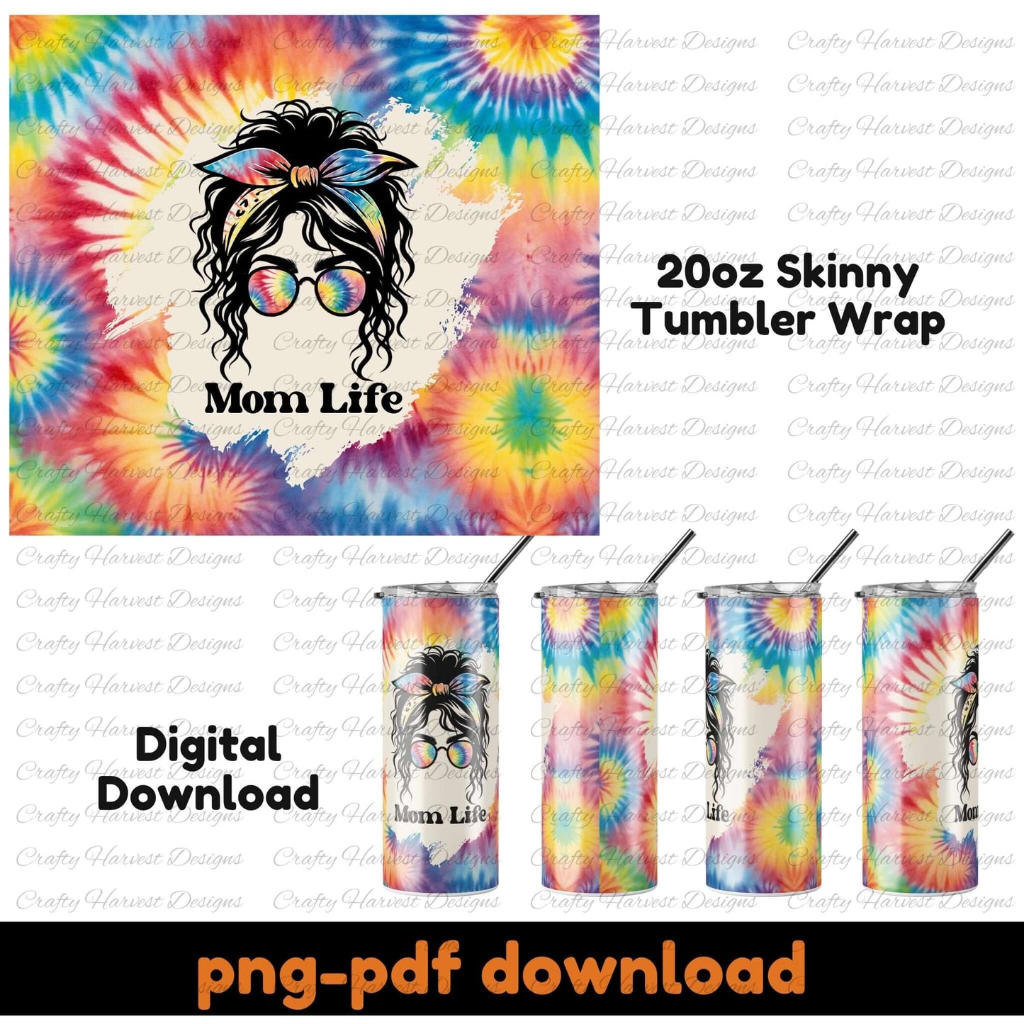 Mom Life Tie-Dye 20oz Tumbler Wrap – Digital Download