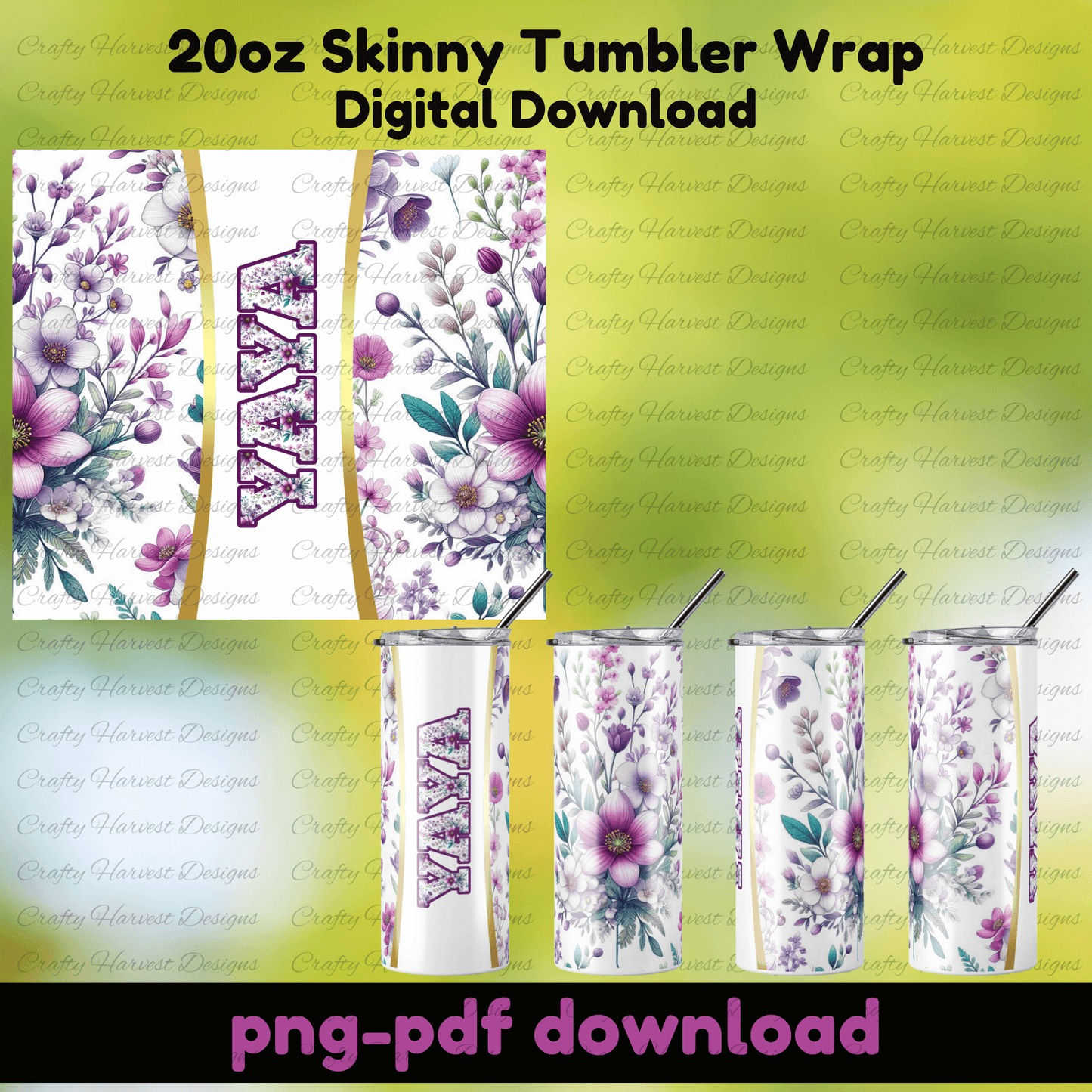 Floral Mimi tumbler wrap, fun pastel flower design, 20oz skinny sublimation