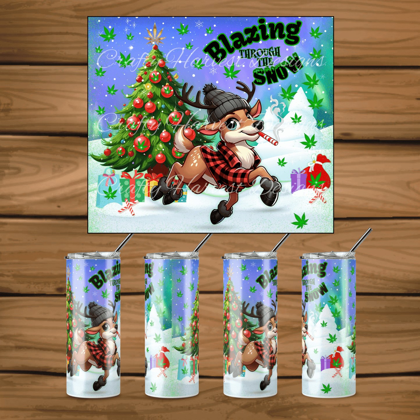 Blazing Through the Snow Tumbler Wrap | Marijuana Holiday Designs - Crafty Harvest Designs